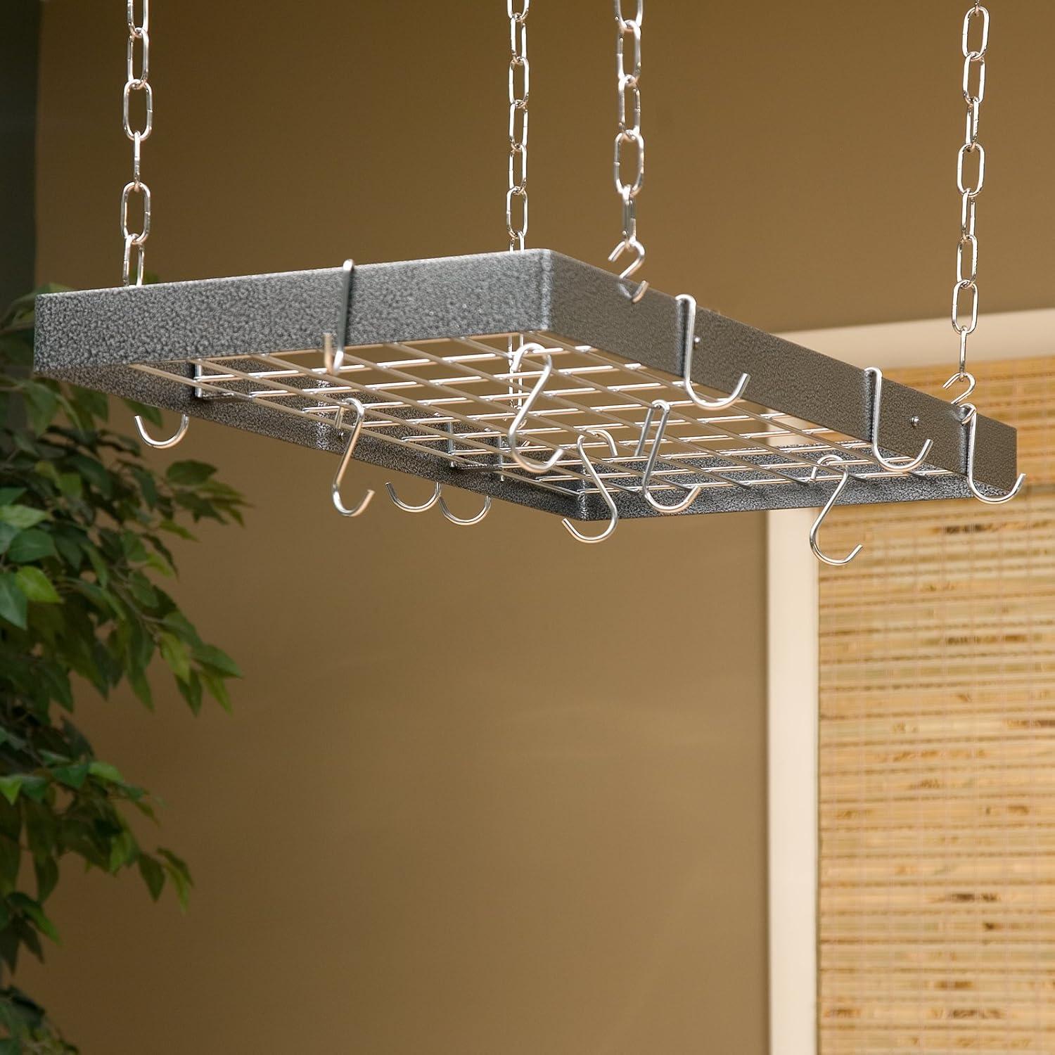 Hammered Copper and Black Rectangle Ceiling Pot Rack