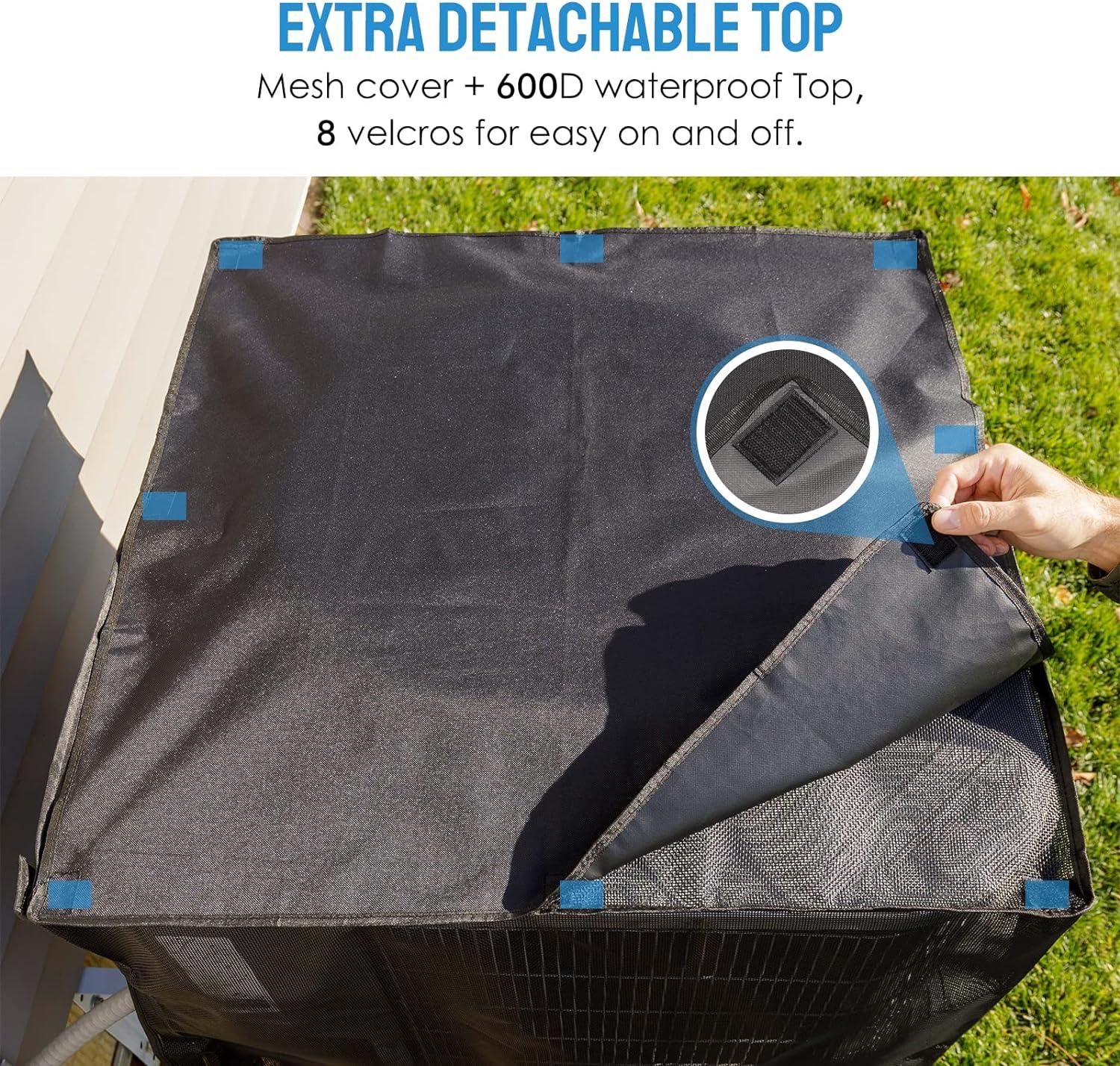 Txbizzer Full Mesh Air Conditioner Cover With Detachable Waterproof Top, 28 x 28 x 32 inch Outside Central AC Unit Protector Against Leaves, Weeds, Cottonwood and Debris