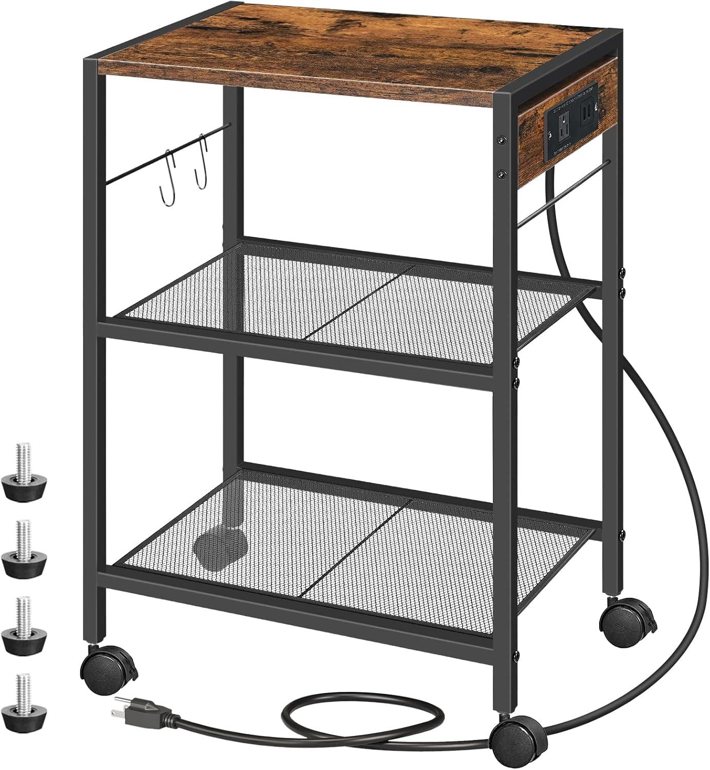 Rustic Brown 3-Tier Industrial Printer Stand with Wheels