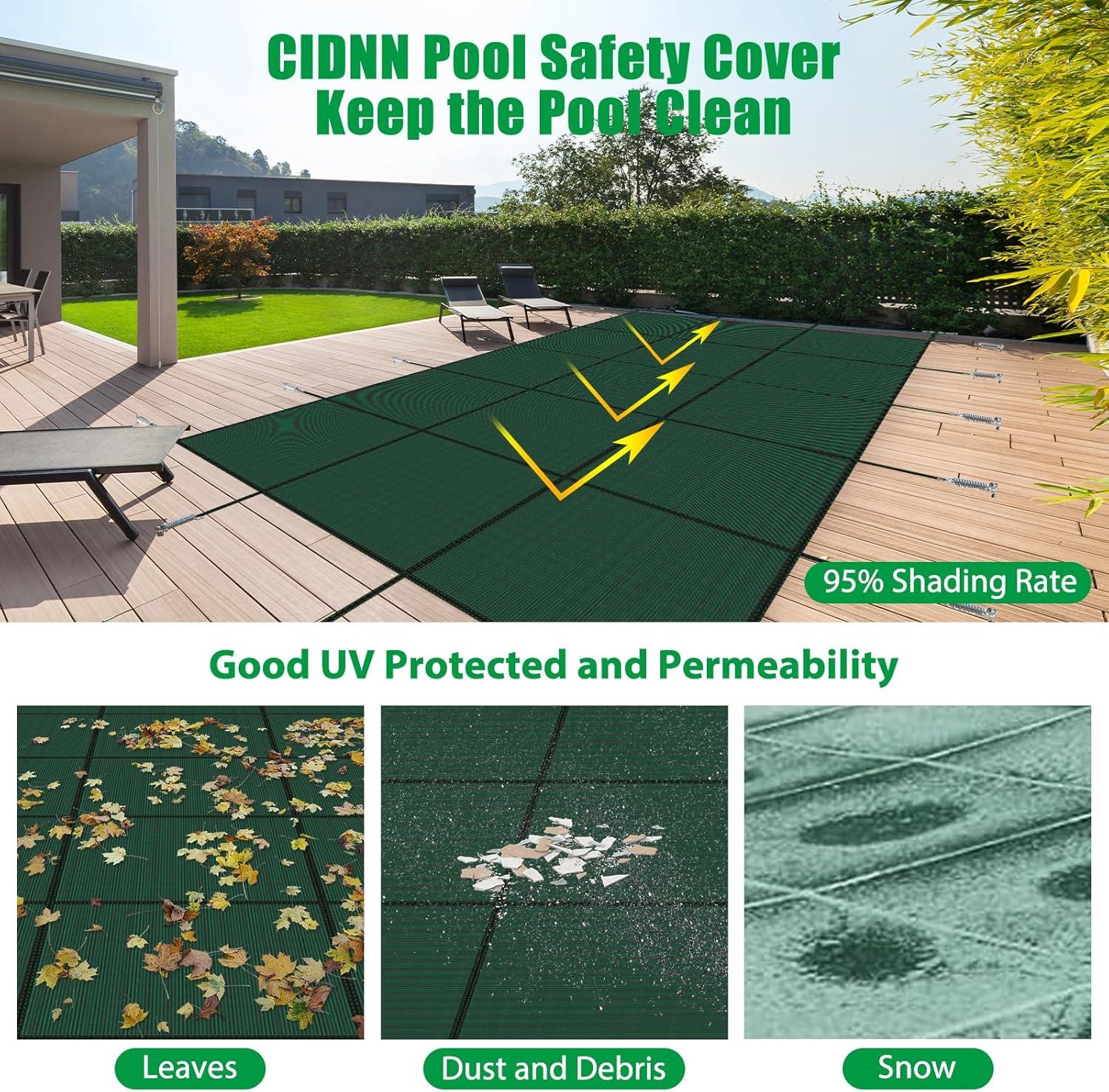 Green Rectangular Mesh In-Ground Pool Safety Cover 16x30 ft