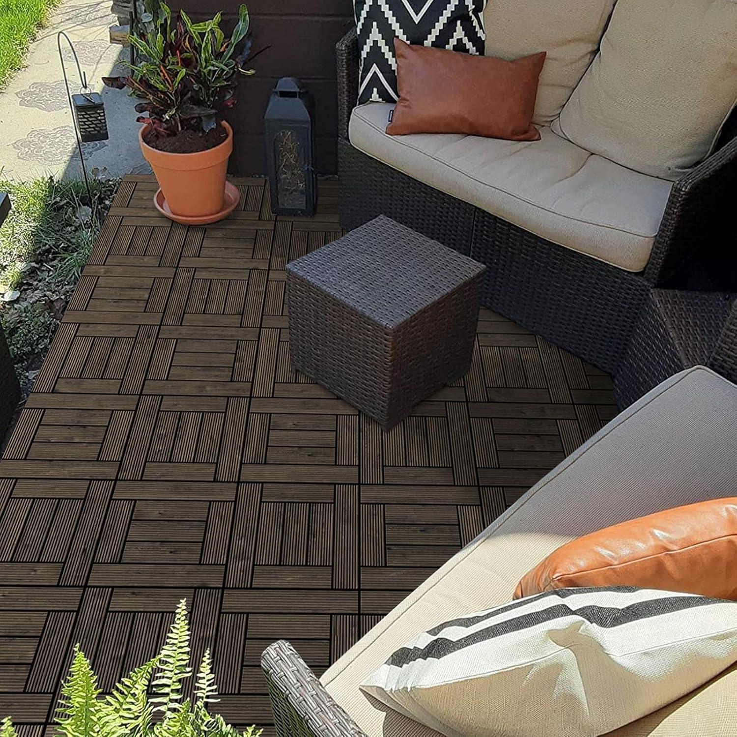 Natural Fir Wood Interlocking Deck Tiles for Outdoor Patio