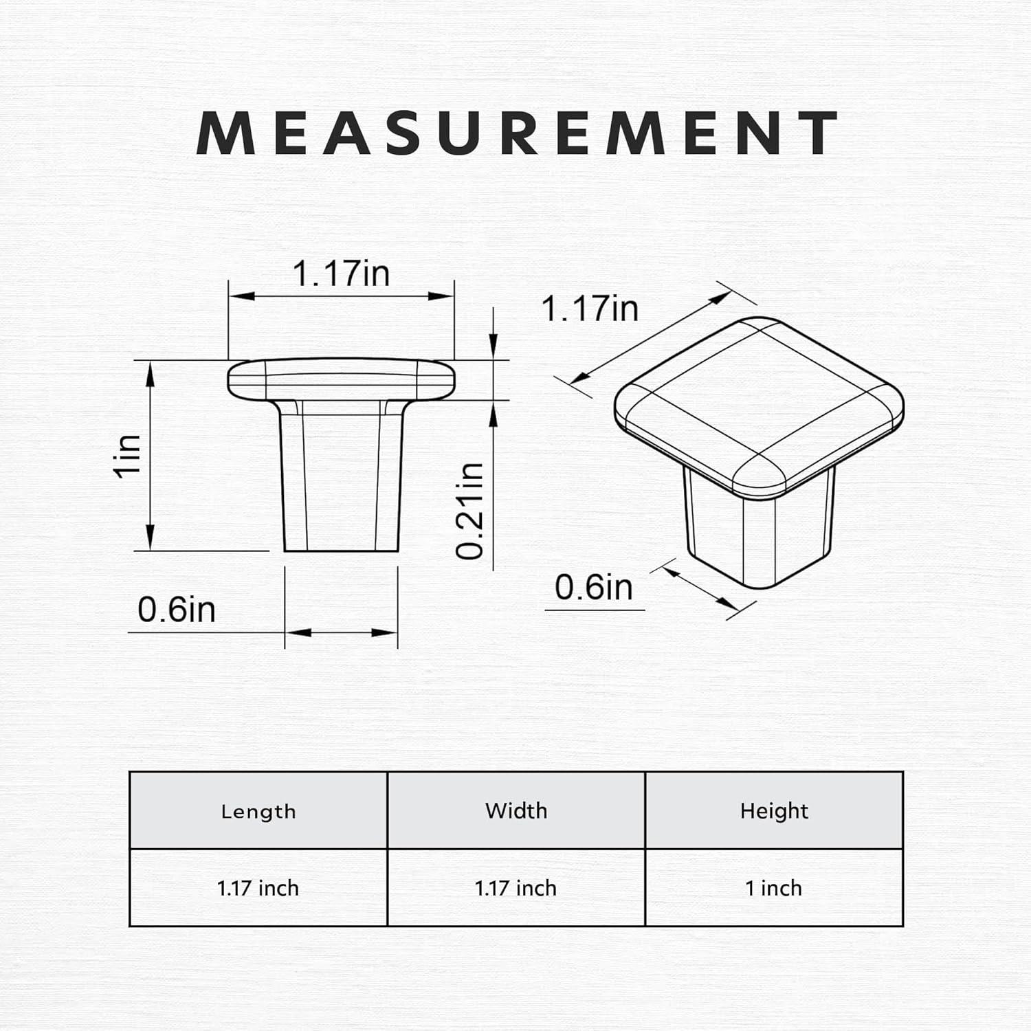 1 3/16" Length Square Knob Multipack (Set of 10)