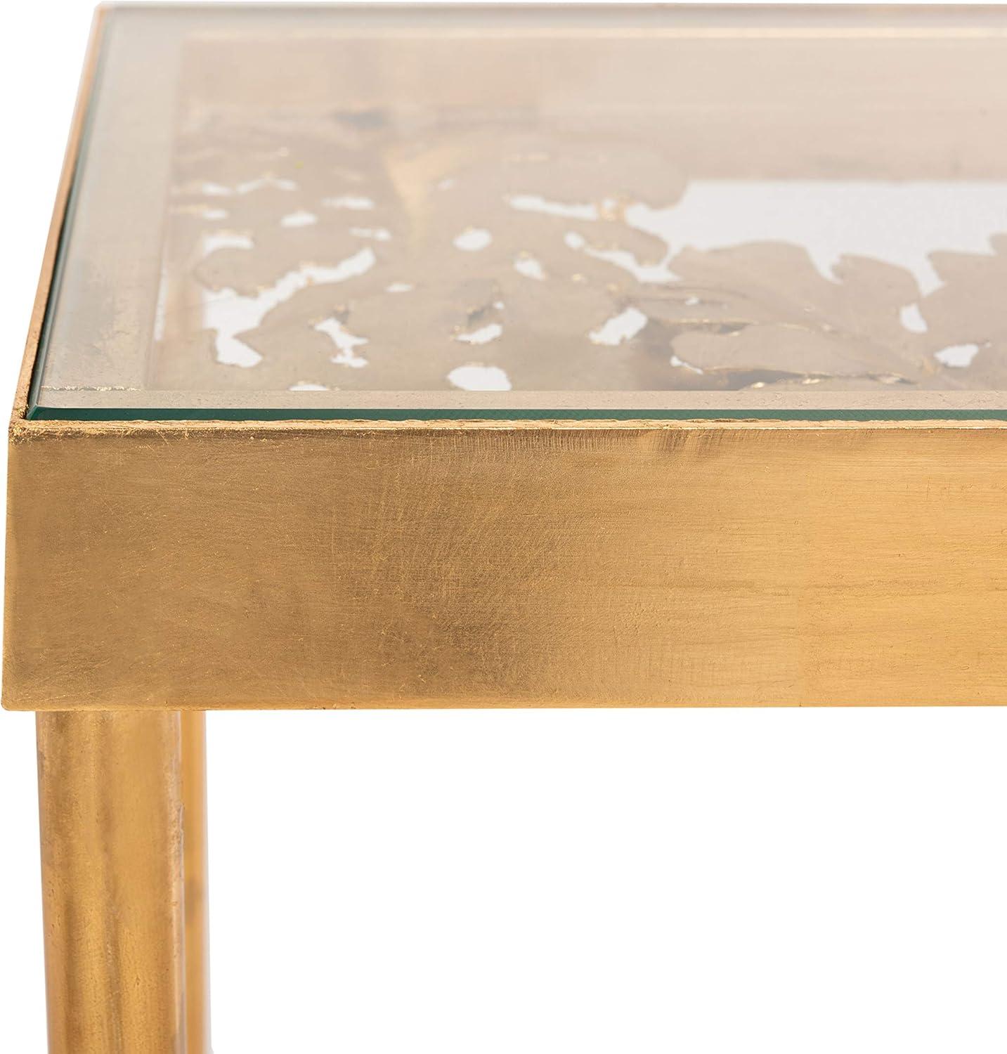 Ethereal Gold Leaf Palm Leaf Rectangular Glass Console Table