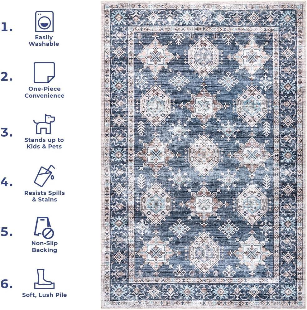 Nuloom Finley Medallion 2x8 Machine Washable Runner Indoor Area Rug for Living Room Bedroom Dining Room Entryway Hallway Kitchen, Blue/Grey