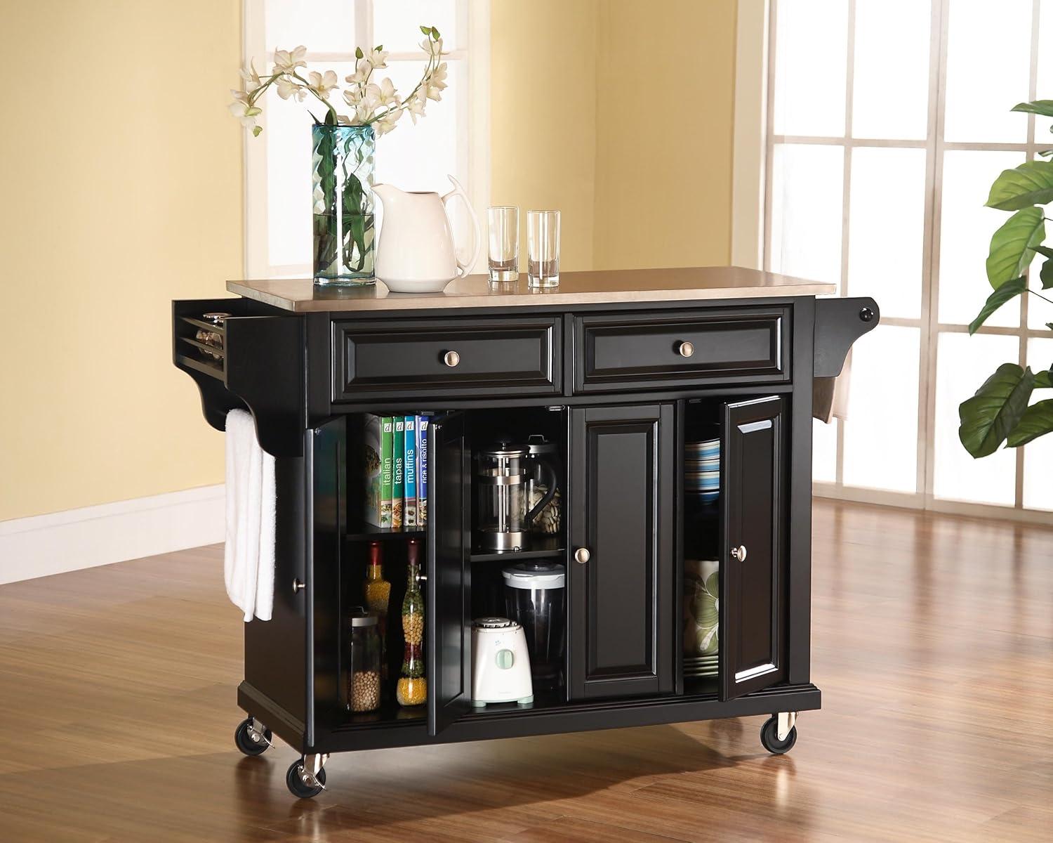 Crosley Furniture Wood/Stainless Steel Kitchen Cart in Black and Silver