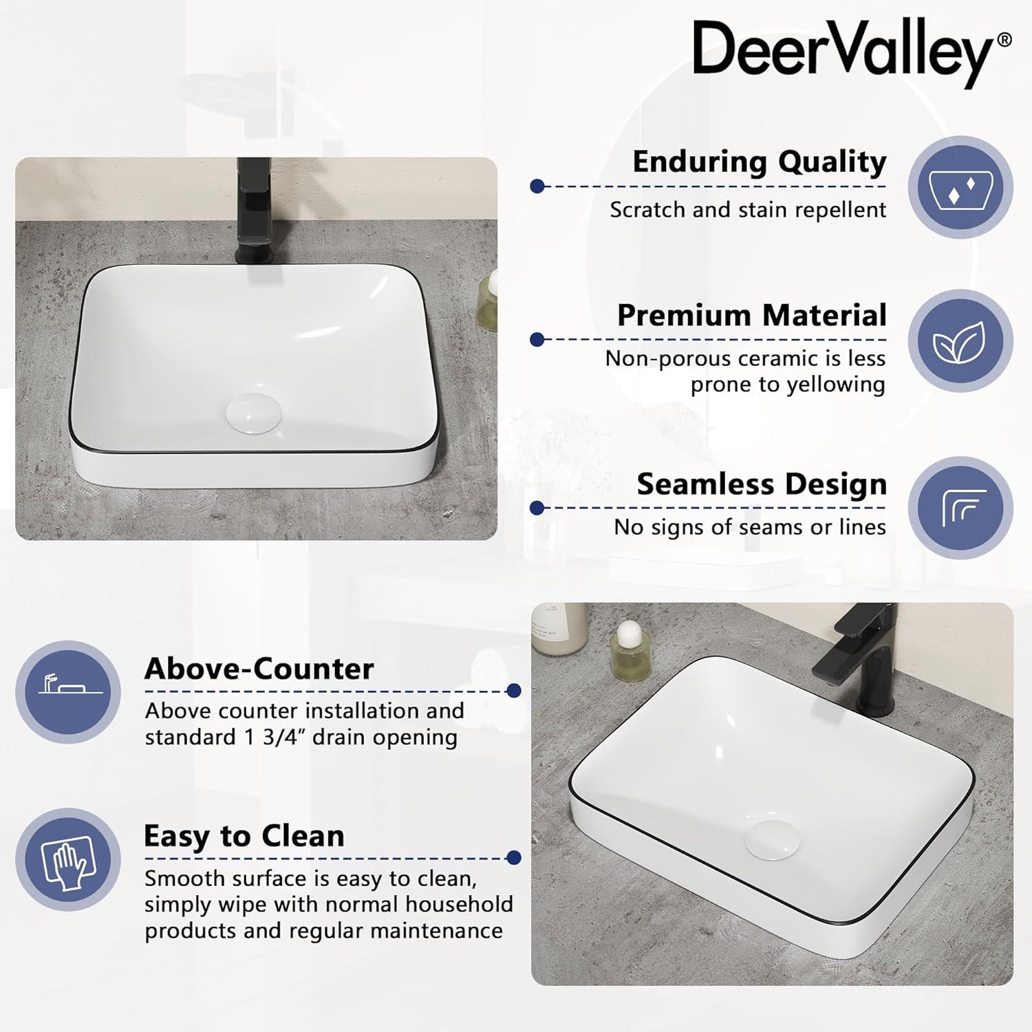 DeerValley Ace 15'' White/Black Square Ceramic Vessel Bathroom Sink