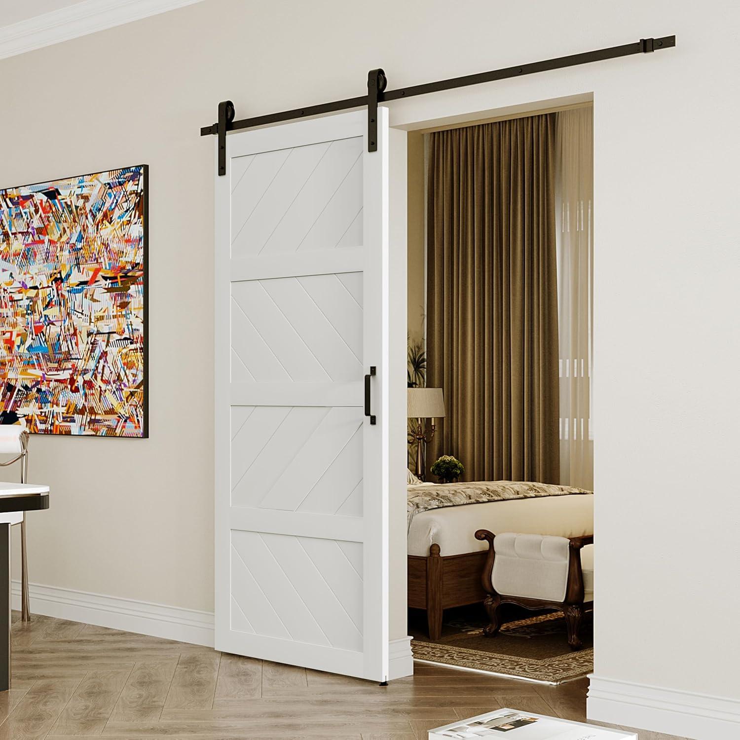 Sliding Barn Door 48”x84”, Black Barn Door with Modern Paneled Wave Design, Complete Barn Door Set, Waterproof PVC Surface, Assembly Required for Bedroom, Living Room, Closet, or Bathroom