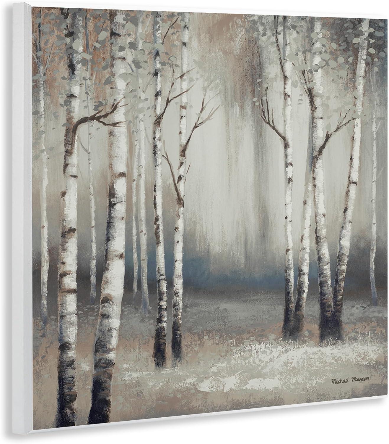 Stupell Industries Misty Birch Tree Forest Muted Landscape Grey White, 12 x 12, Designed by Michael Marcon