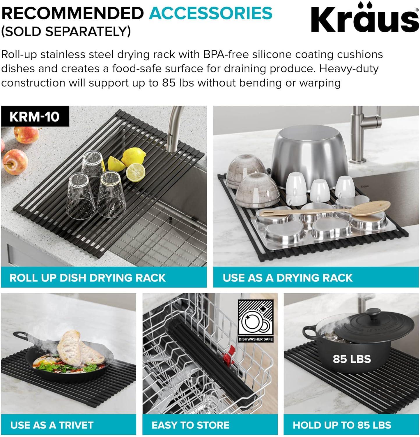 Dex™️ Series KRAUS 25-inch L Undermount Single Bowl TRU16 Gauge Stainless Steel Kitchen Sink with DrainAssure WaterWay