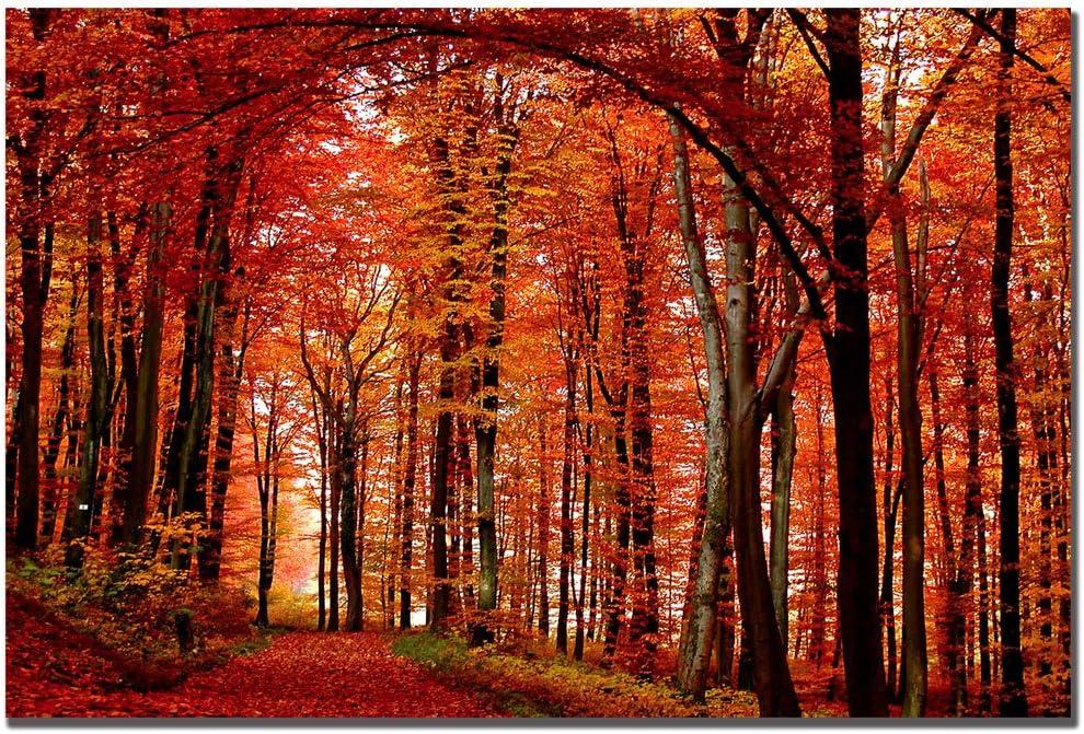 Large Red Autumn Forest Canvas Wall Art