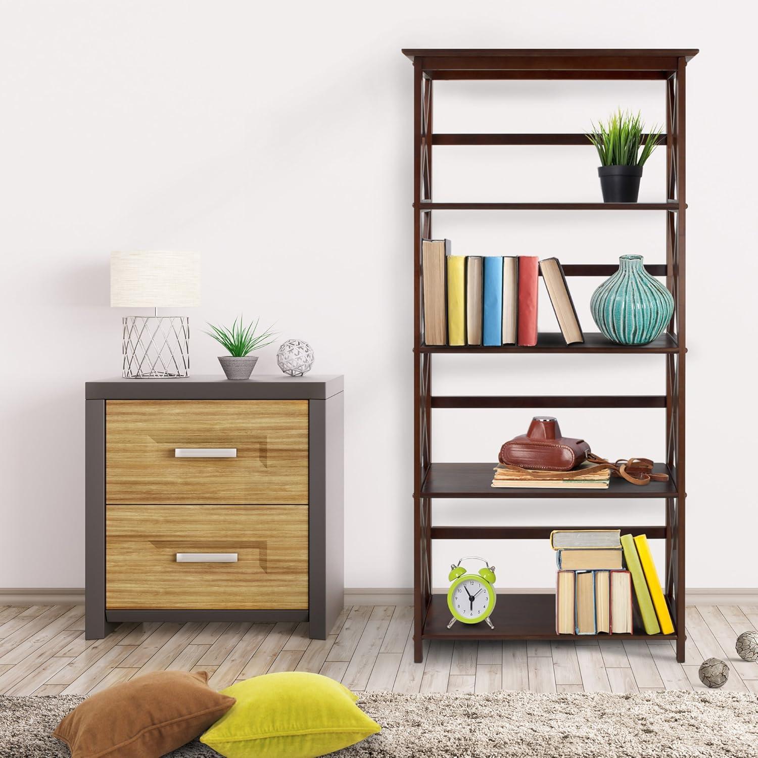 Montego Dark Walnut 5-Shelf Wood Bookcase