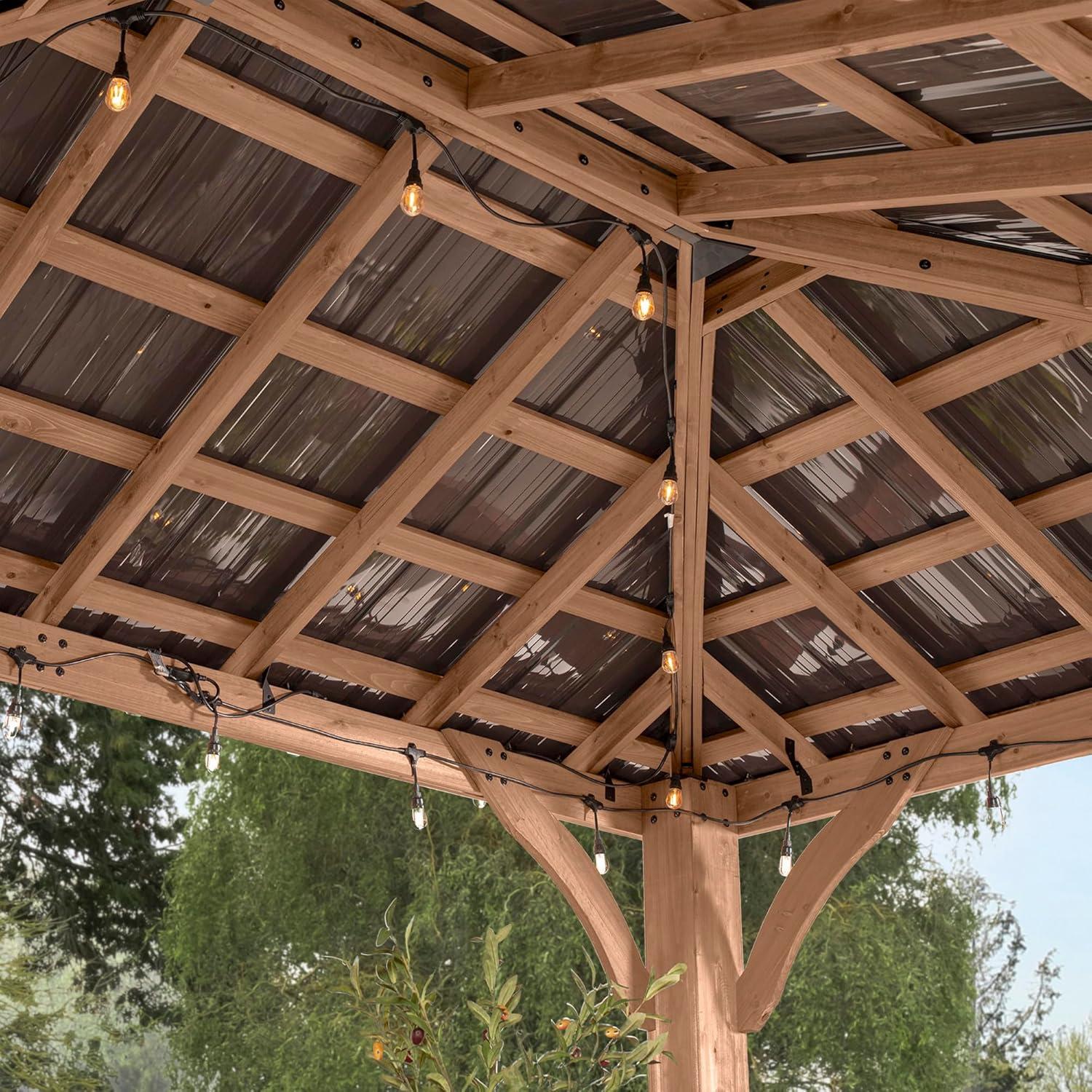 Backyard Discovery Backyard Discovery Barrington 16' x 12' Cedar Wood Outdoor Patio Gazebo with Hardtop Galvanized Steel Hip Roof and PowerPort