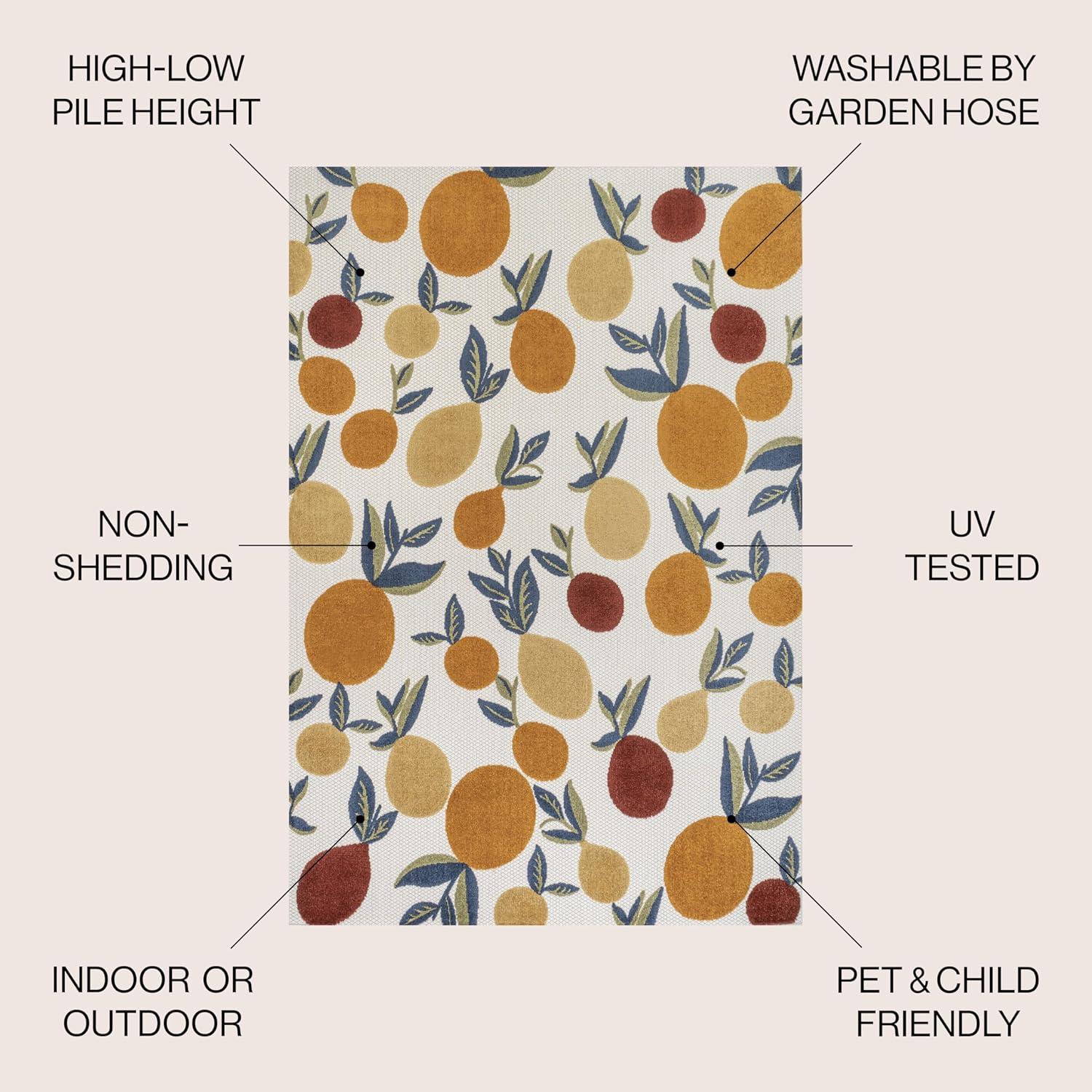 4' x 6' Limone Bold Lemon High-Low Indoor/Outdoor Area Rug, Orange/Beige/Cream - JONATHAN Y