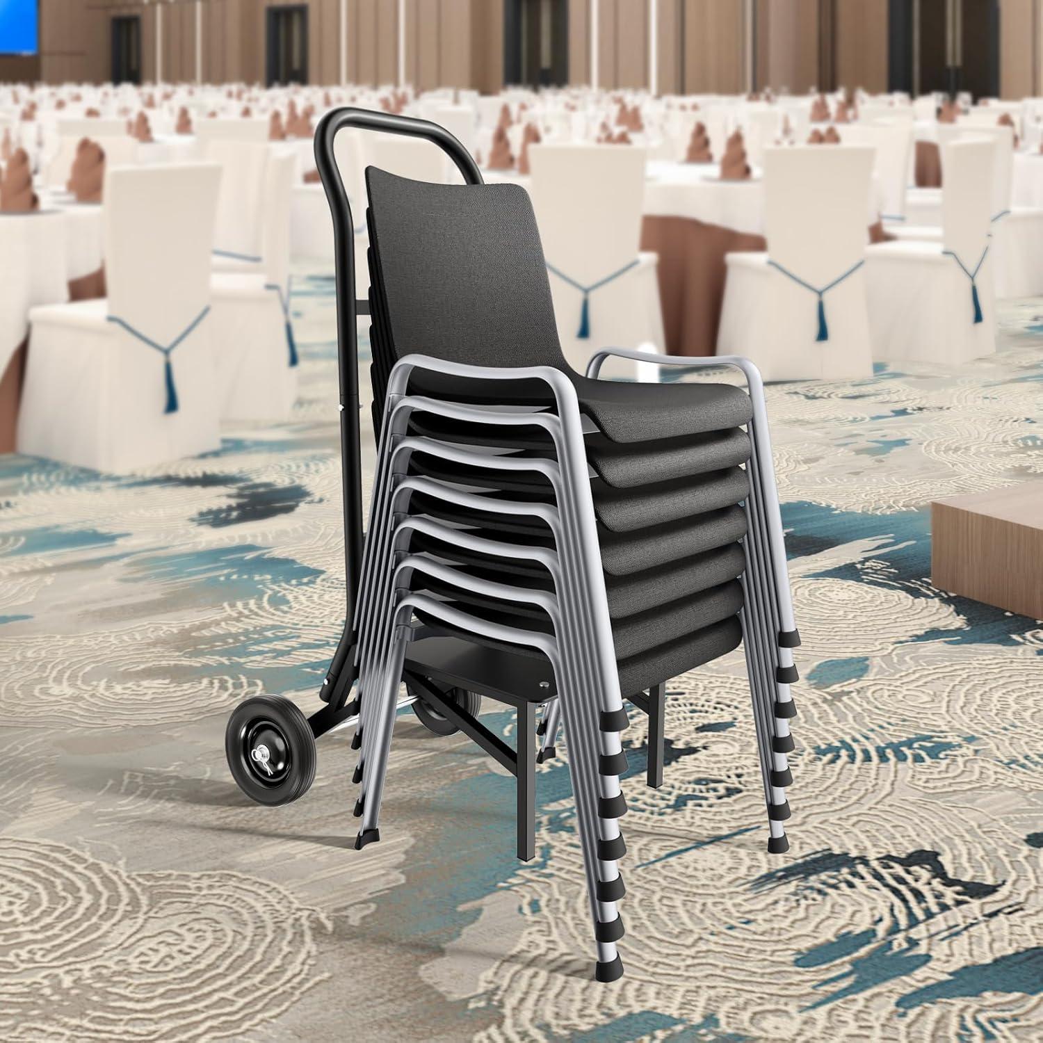 VEVOR Folding Chair Rack, 150 LBS Capacity, Heavy-Duty Chair Cart for Stacking 10 Chairs, Multi-Function Metal Chair Storage Dolly with Rubber Wheels, Push-Style Chair Holder, Matte Black