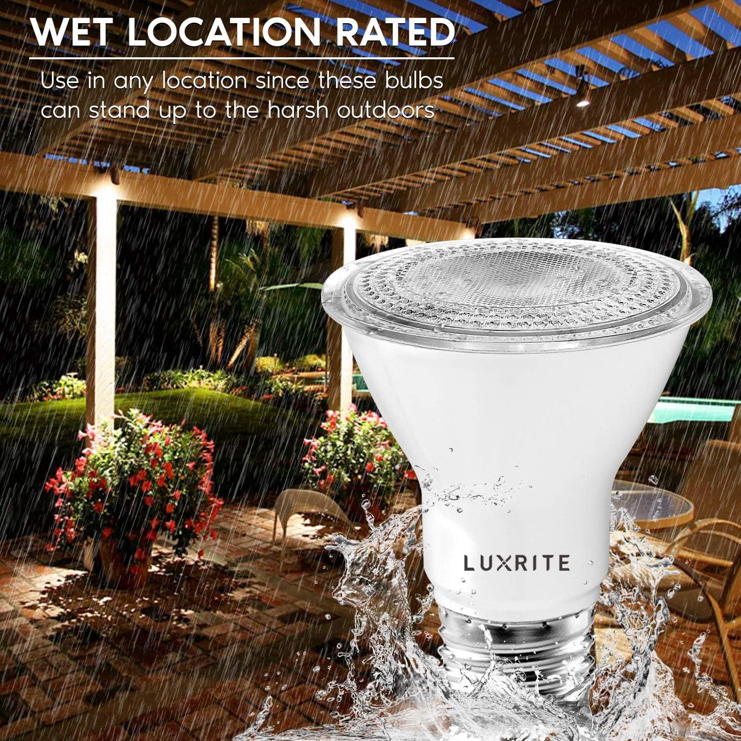 Luxrite 6-Pack PAR20 LED Bulbs 7W=50W 2700K Warm White Dimmable Indoor Outdoor 500 Lumens Wet Rated E26 UL Listed