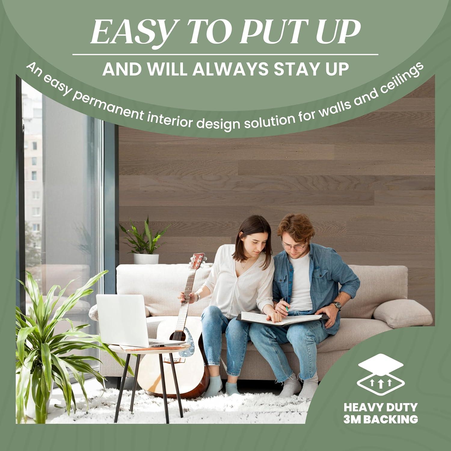 TIMBERCHiC 100% Wood Wall Planks - Made in USA - Peel-and-Stick Wall Panels for Interior Decor - Premium Smooth Finish - DIY Adhesive Wall Panels, Slate (4" x 20 Sq Ft)