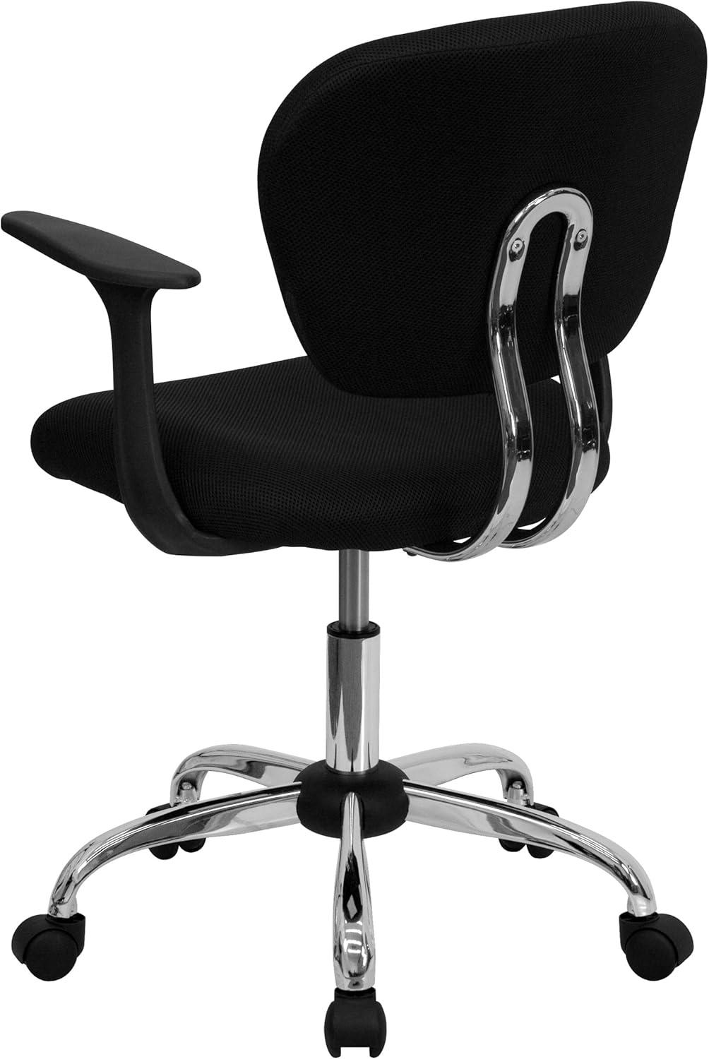 Flash Furniture Beverly Mid-Back Black Mesh Padded Swivel Task Office Chair with Chrome Base and Arms