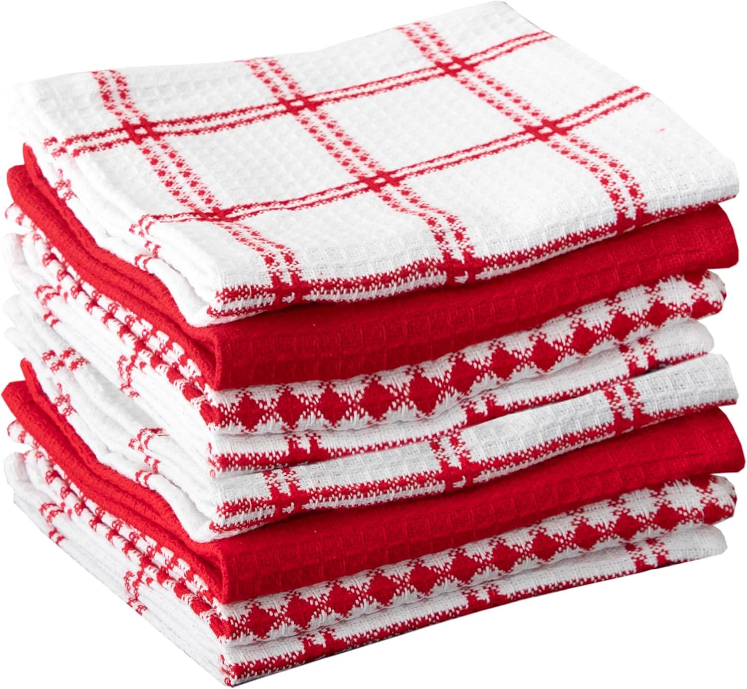 Red and White Cotton Waffle Weave Dishcloth Set, 8-Pack