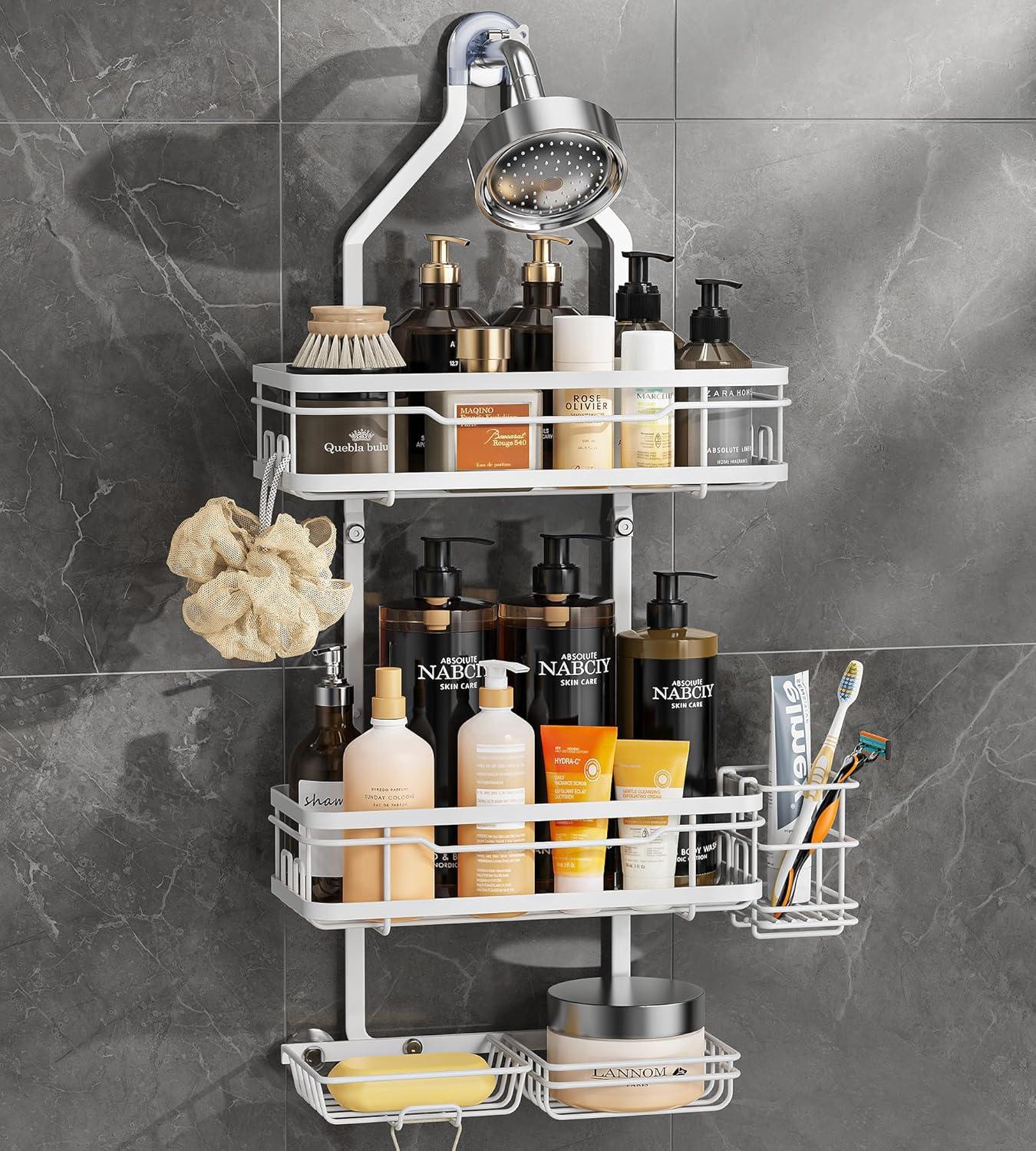 OMAIRA 5-Pack Shower Caddy Hanging Organizer, Stainless Steel Rust-free No Drilling Adjustable Non-Slip Non-Shake Bathroom Caddy Organizer storage for Inside Bath Over Shower Head Rack Holder,Silver