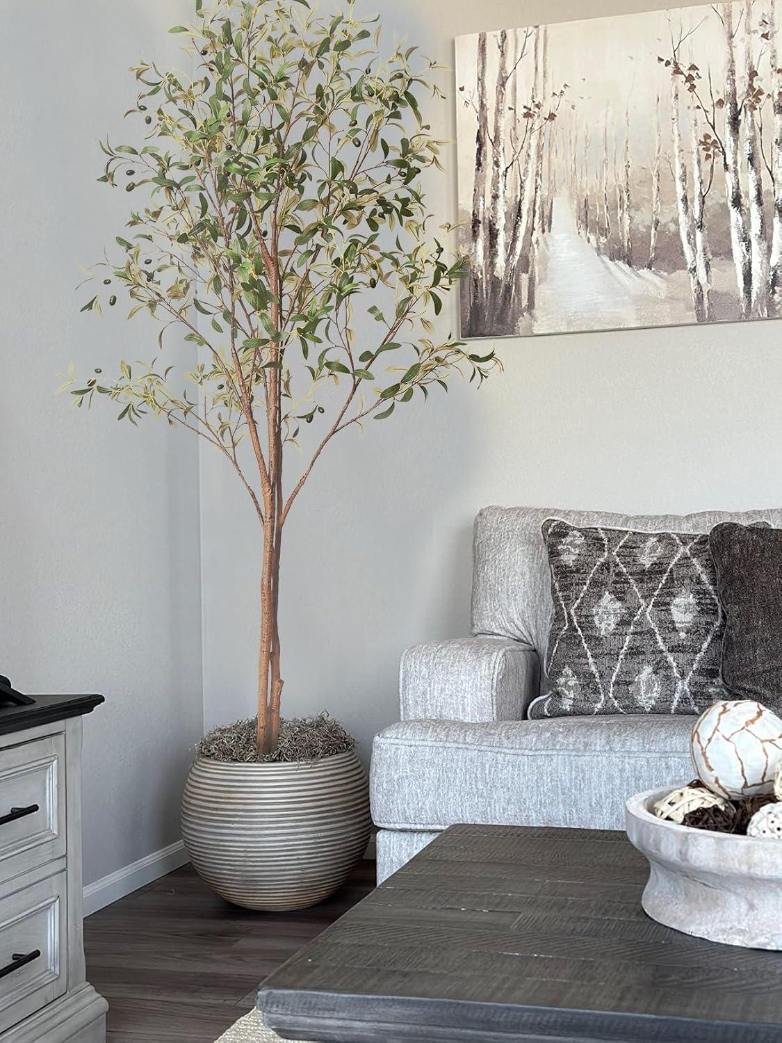 Aritizone Artificial Olive Tree 7FT Tall Fake Olive Tree with Adjustale Branches Artificial Tree for Modern Home Office Living Room Floor Decor Indoor (7FT)