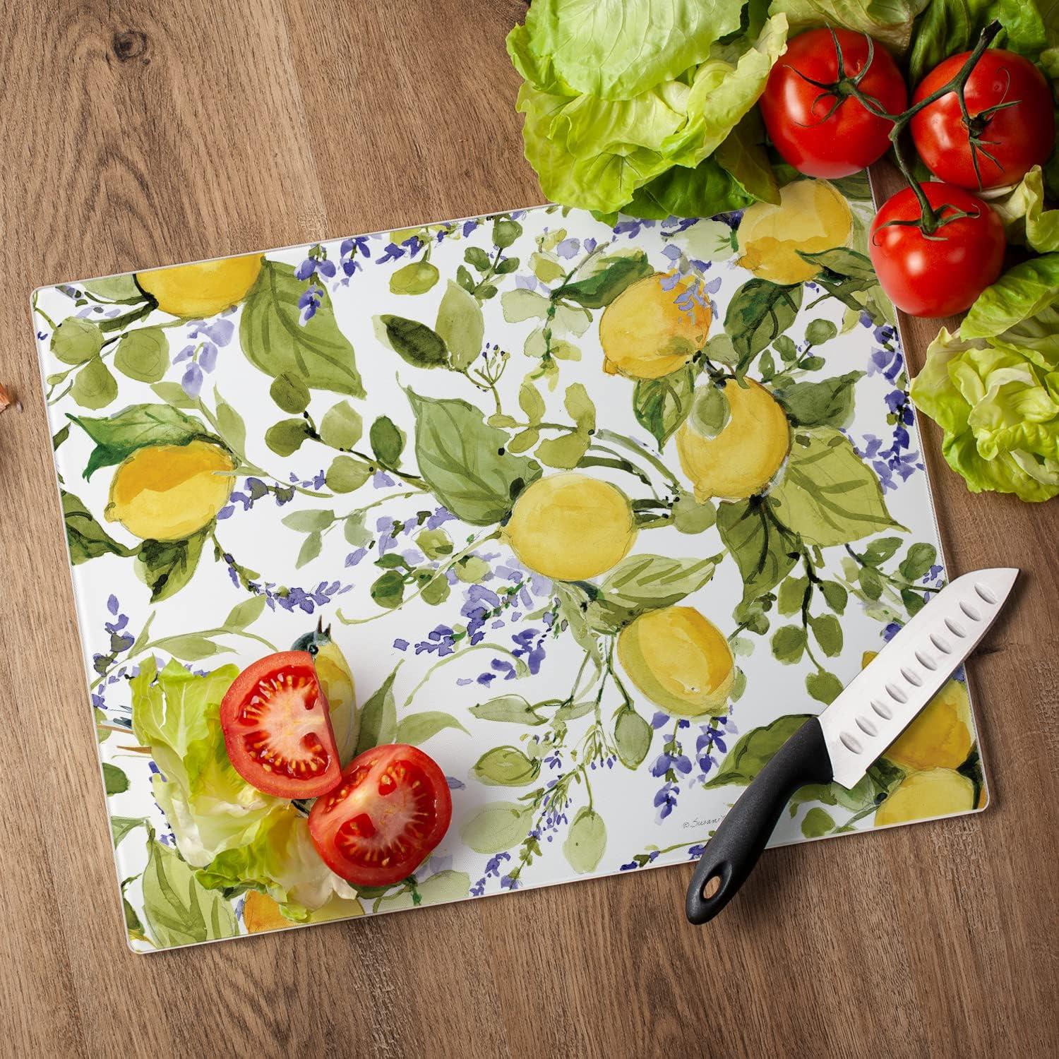 CounterArt Watercolor Lemons Tempered Glass Cutting Board