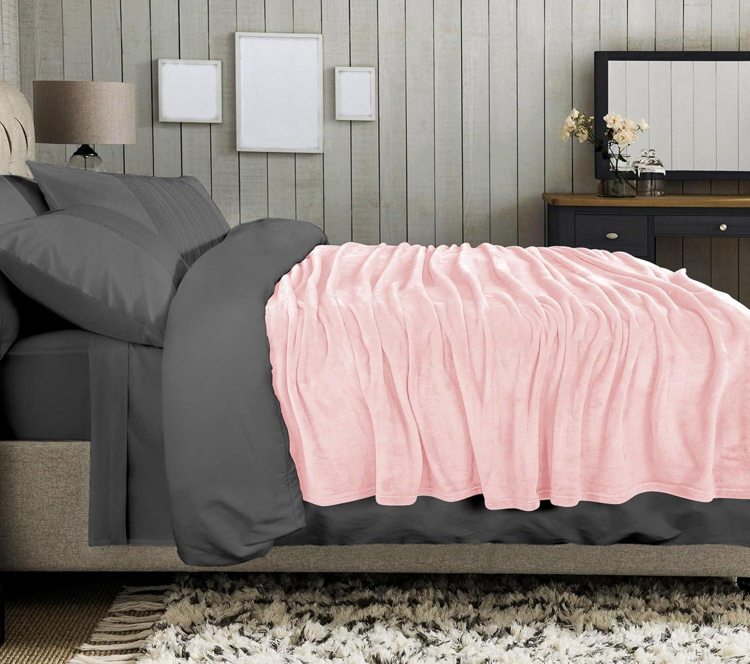 Cozy Comfort Fleece Bed Blankets Queen Size Pink - Soft Lightweight Plush Fuzzy Cozy Blanket, 90X90 inches