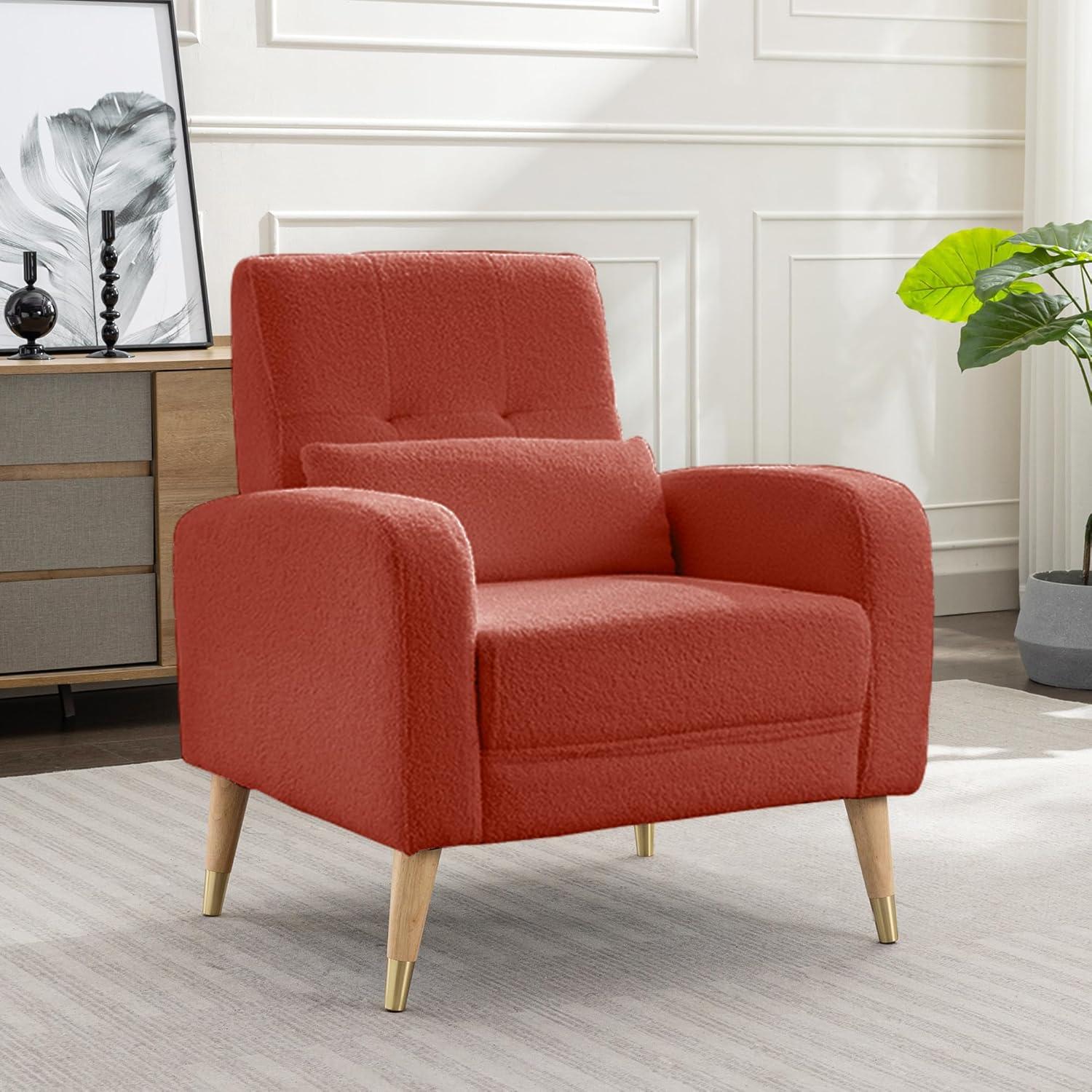 LoLado Mid-Century Modern Accent Chair, Upholstered Armchair Living Room Chair, Comfy Single Sofa Chair with Metal Legs, Polyester Fabric Chair for Living Room Bedroom, Red