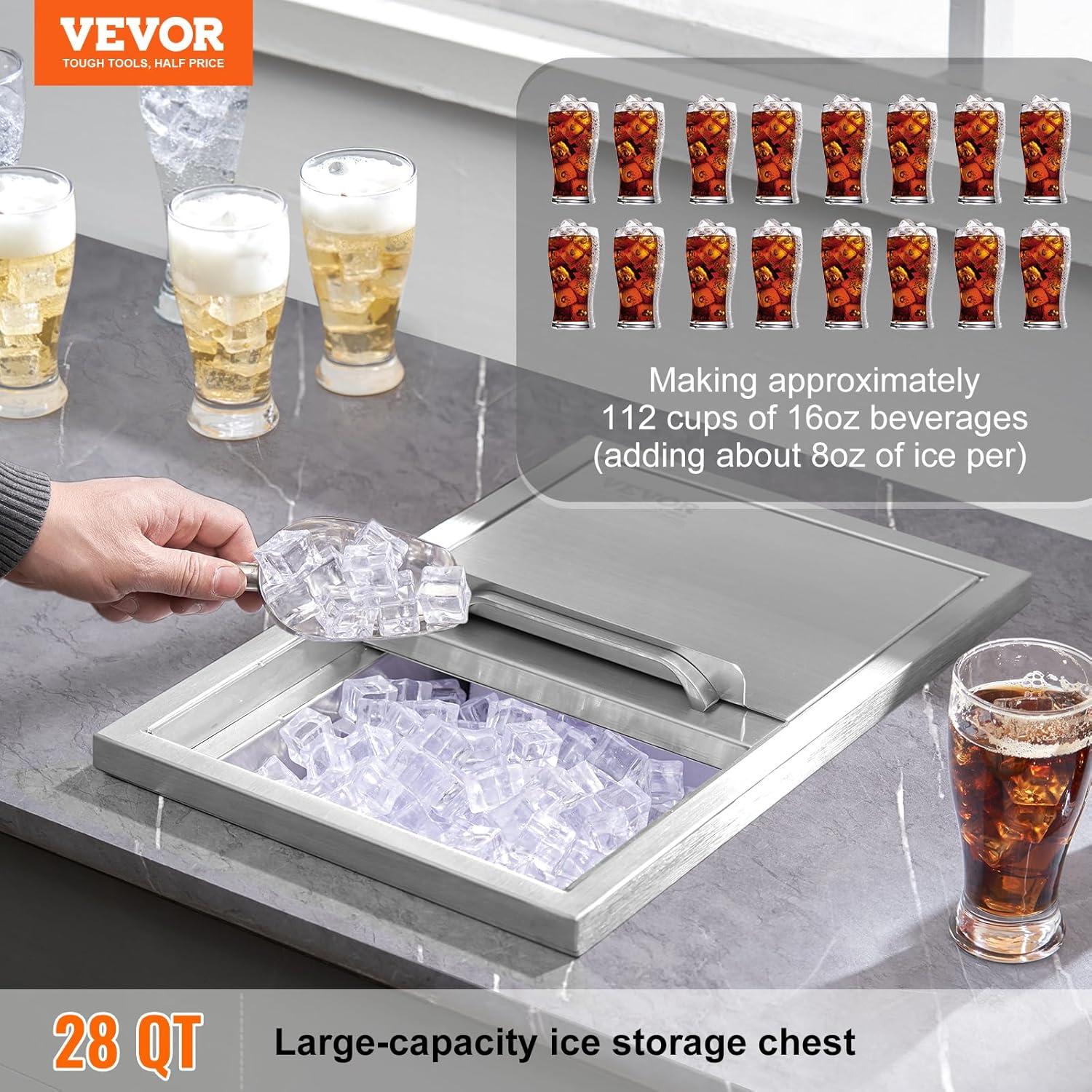 VEVOR 18" x 12" Stainless Steel Drop-In Ice Bin Chest