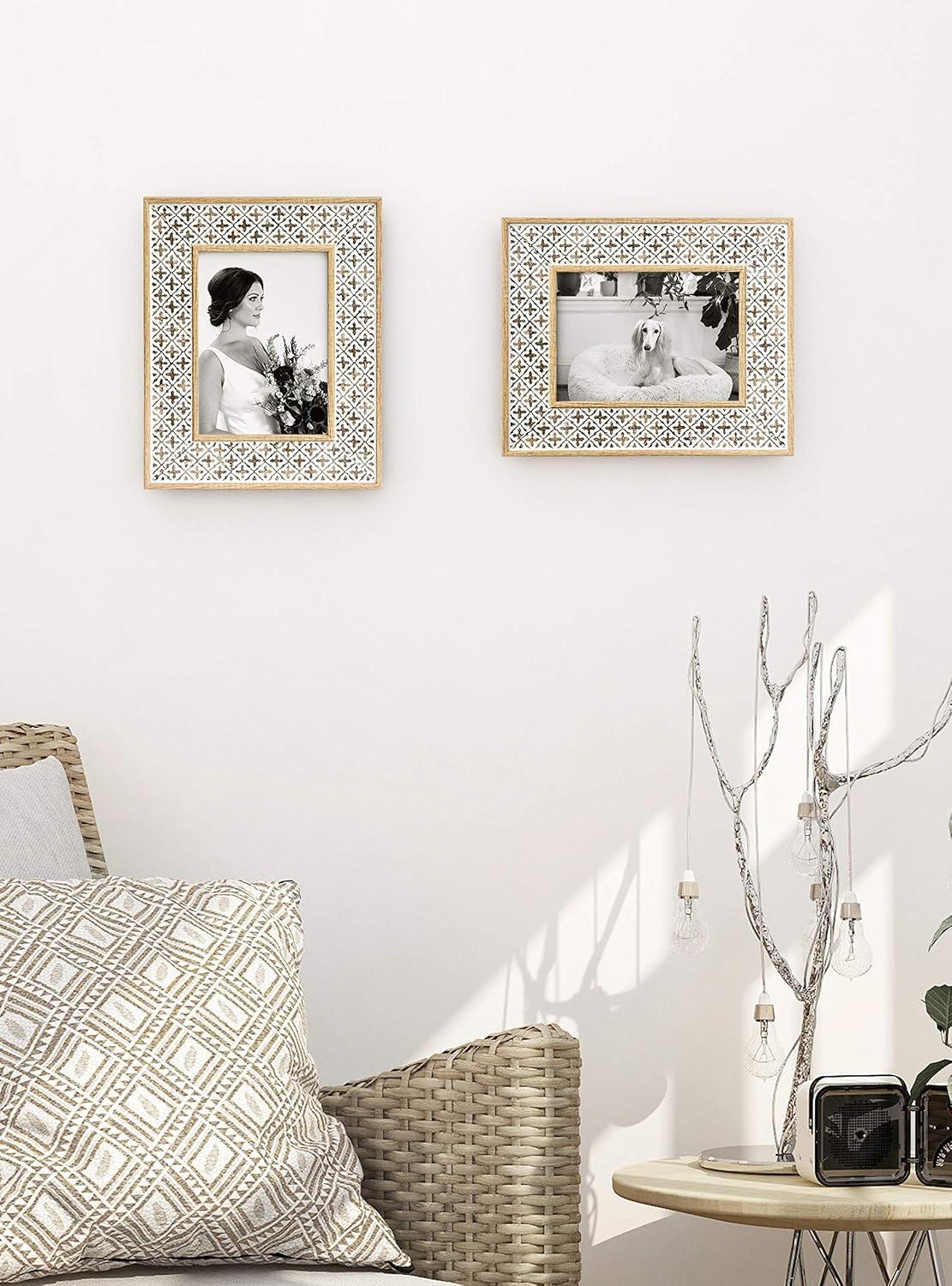 Afuly 5x7 Picture Frame Boho Picture Frames 3D Cross Pattern Distressed Moroccan Photo Frame Wall Desk Bohemia Home Office Decor Wedding Birthday Gifts for Mom Woman Grandma