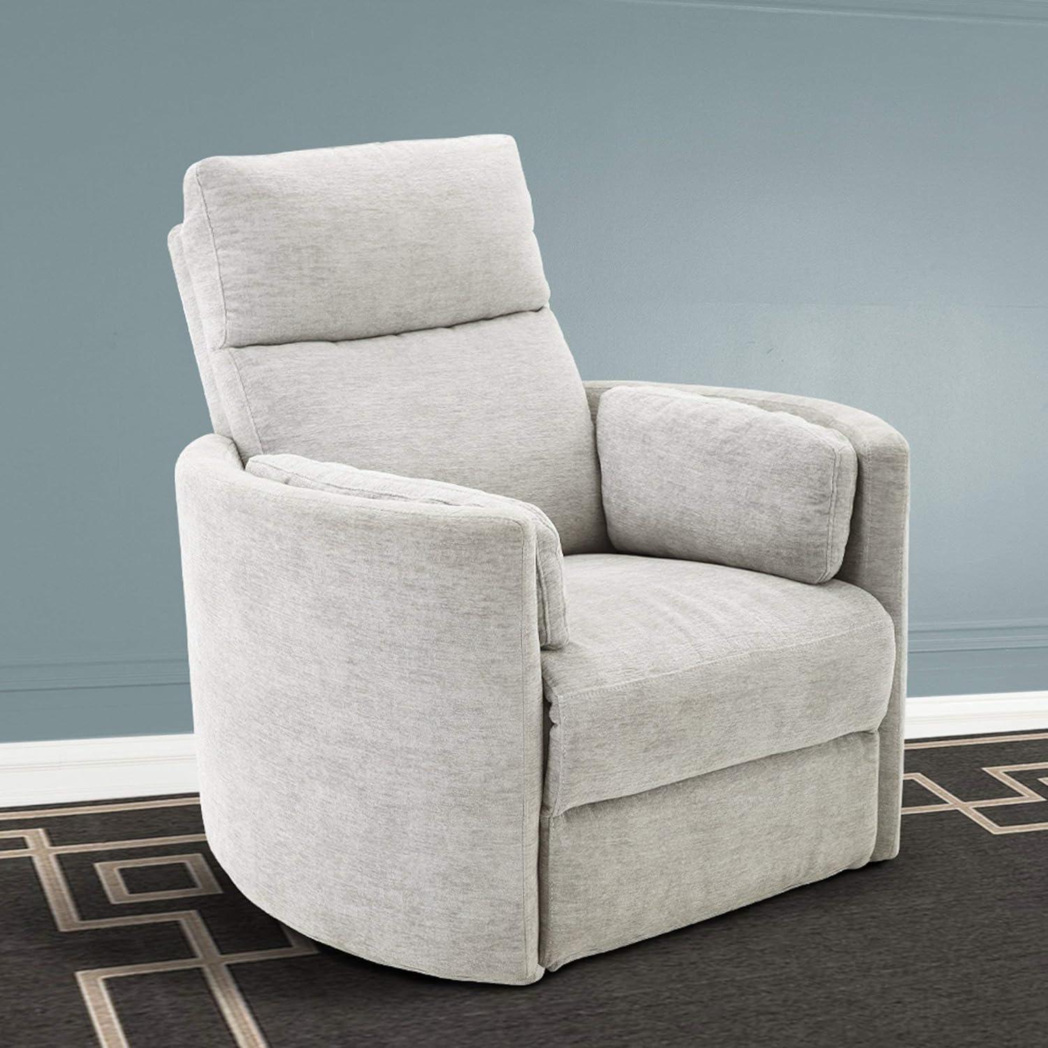 Cream Leather Swivel Glider Recliner with Wood Frame