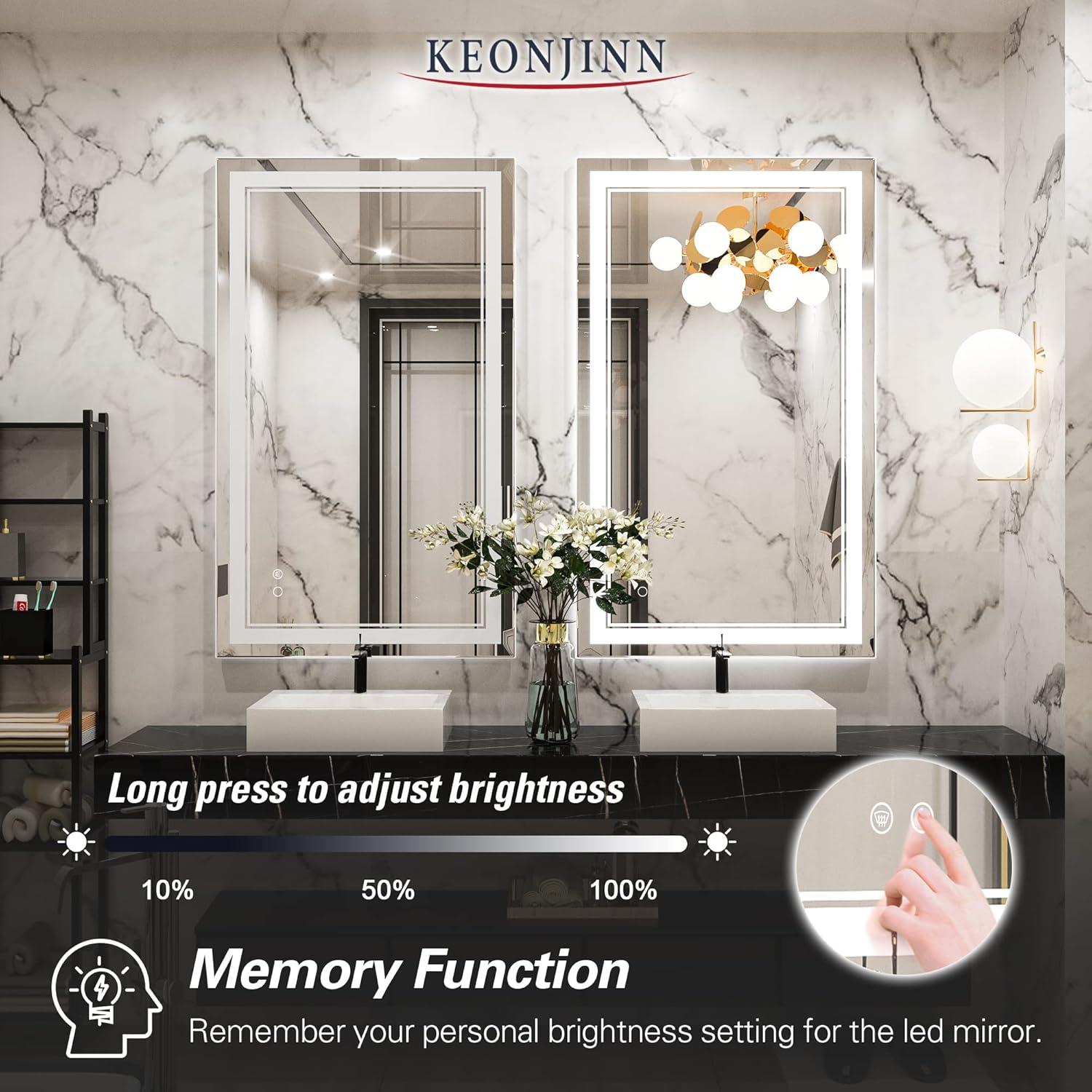 Keonjinn 84 x 32 Inch LED Bathroom Mirror with Lights 3 Color Temperature Frontlit Oversized Vanity Mirror Wall Mounted Anti-Fog, UL Listed LED Driver, Tempered Glass Dimmable Lighted Bathroom Mirror