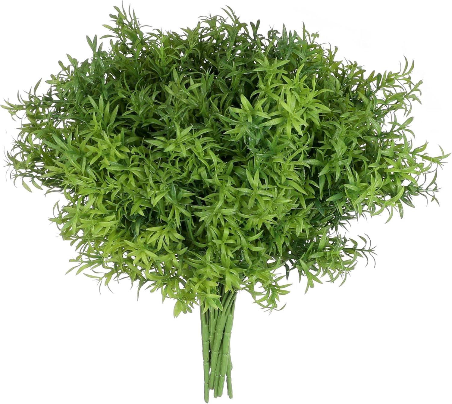 Asparagus Artificial Plants Real Touch Plastic Bush Greenery Faux Shrubs - 10pcs Bulk (Dark Green)