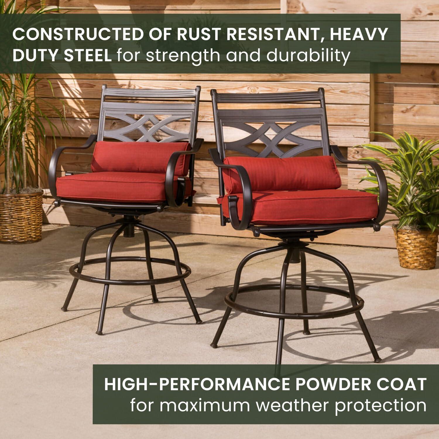 Montclair 5-Piece Steel Outdoor Dining Set with Chili Red Cushions