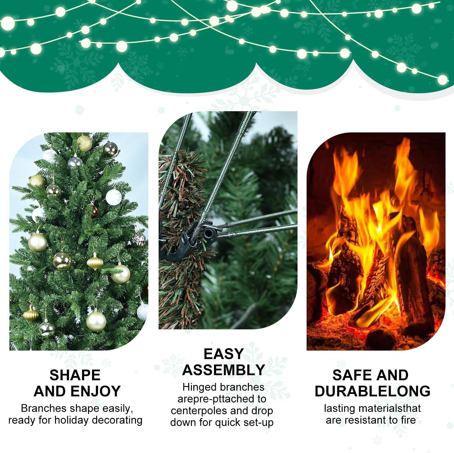 5 FT Artificial Christmas Tree with 1020 PE&PVC Mixed Branch Tips, Unlit Hinged Premium Spruce Fake Xmas Trees, Green, Foldable Base