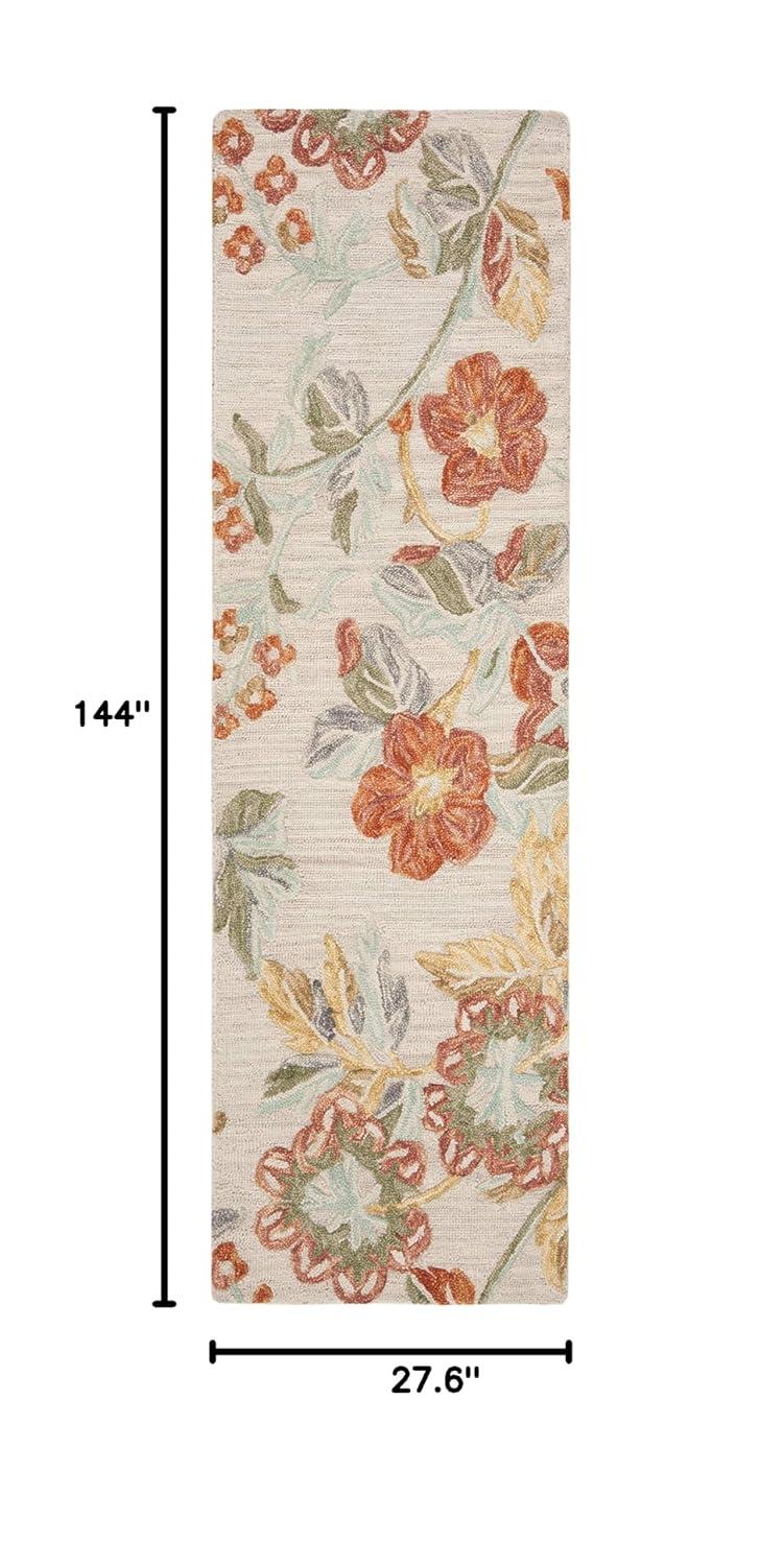 Blossom BLM458 Hand Tufted Runner Rug - Grey/Red - 2'3"x12' - Safavieh.