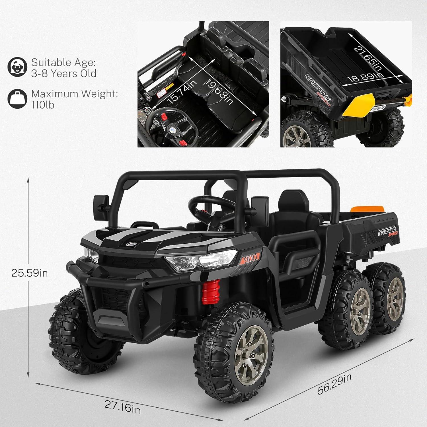 JOYRACER 24V 2 Seater Ride On Dump Truck with Remote Control , Electric UTV Car with Electric Dump Bed, 4WD Power Ride Cars W/6 Wheels Ride On Toys with Shovel Music Player