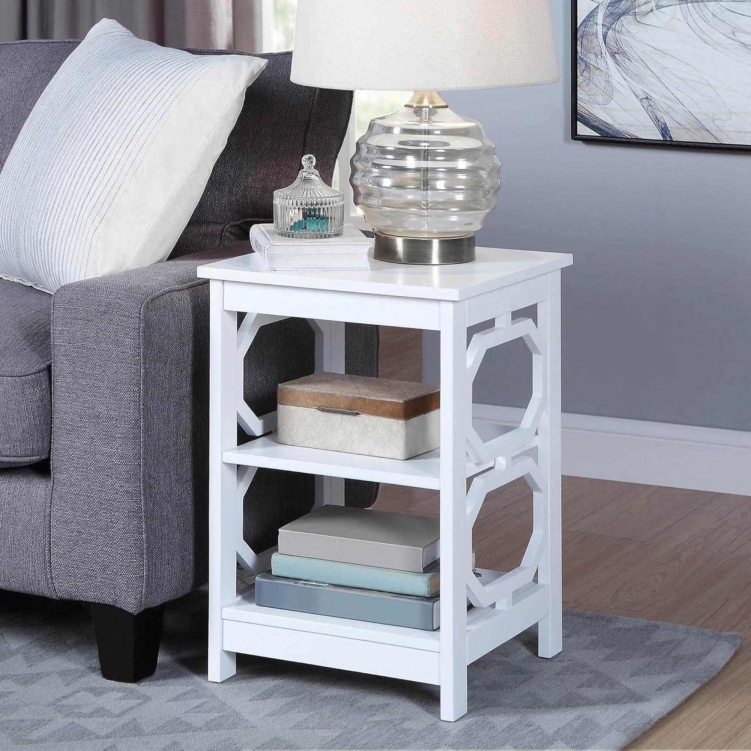 Omega Round White Wood End Table with Geometric Shelves