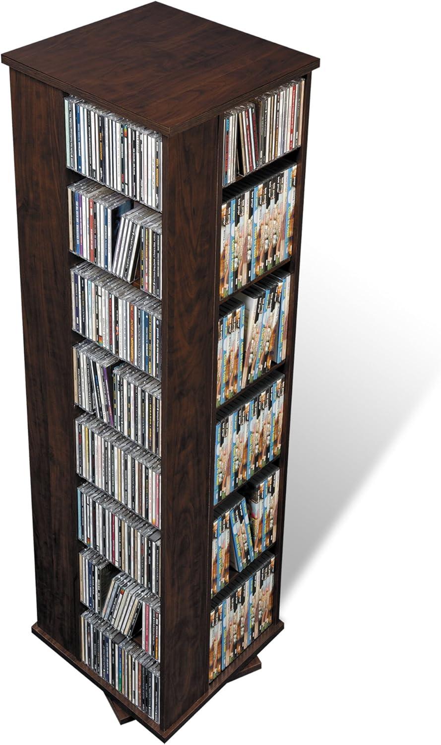 Prepac 4 Sided Spinning Media Storage - Espresso: Holds 1040 CDs, 476 DVDs, Mid-Century Modern Media Tower