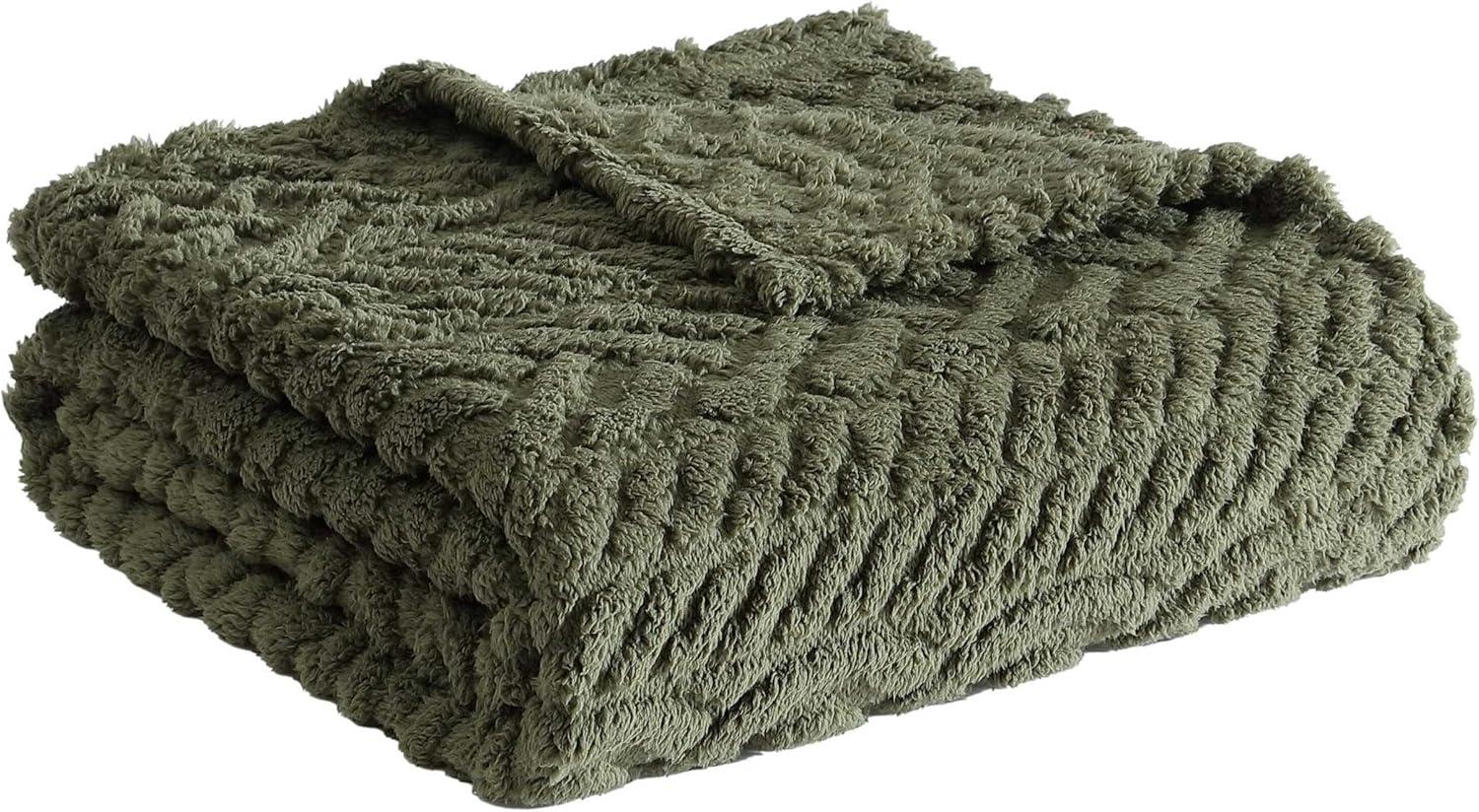 Green Heavyweight Cable Knit Sherpa Reversible Blanket