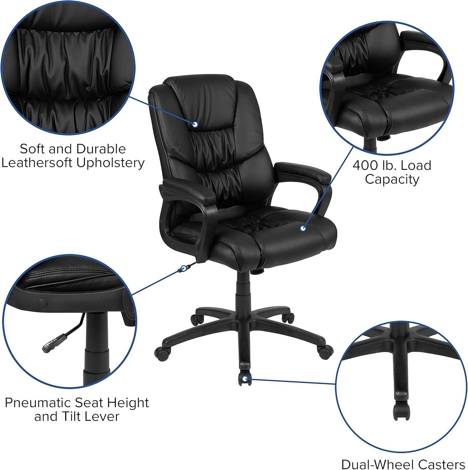 Flash Furniture Flash Fundamentals Big & Tall 400 lb. Rated LeatherSoft Swivel Office Chair with Padded Arms