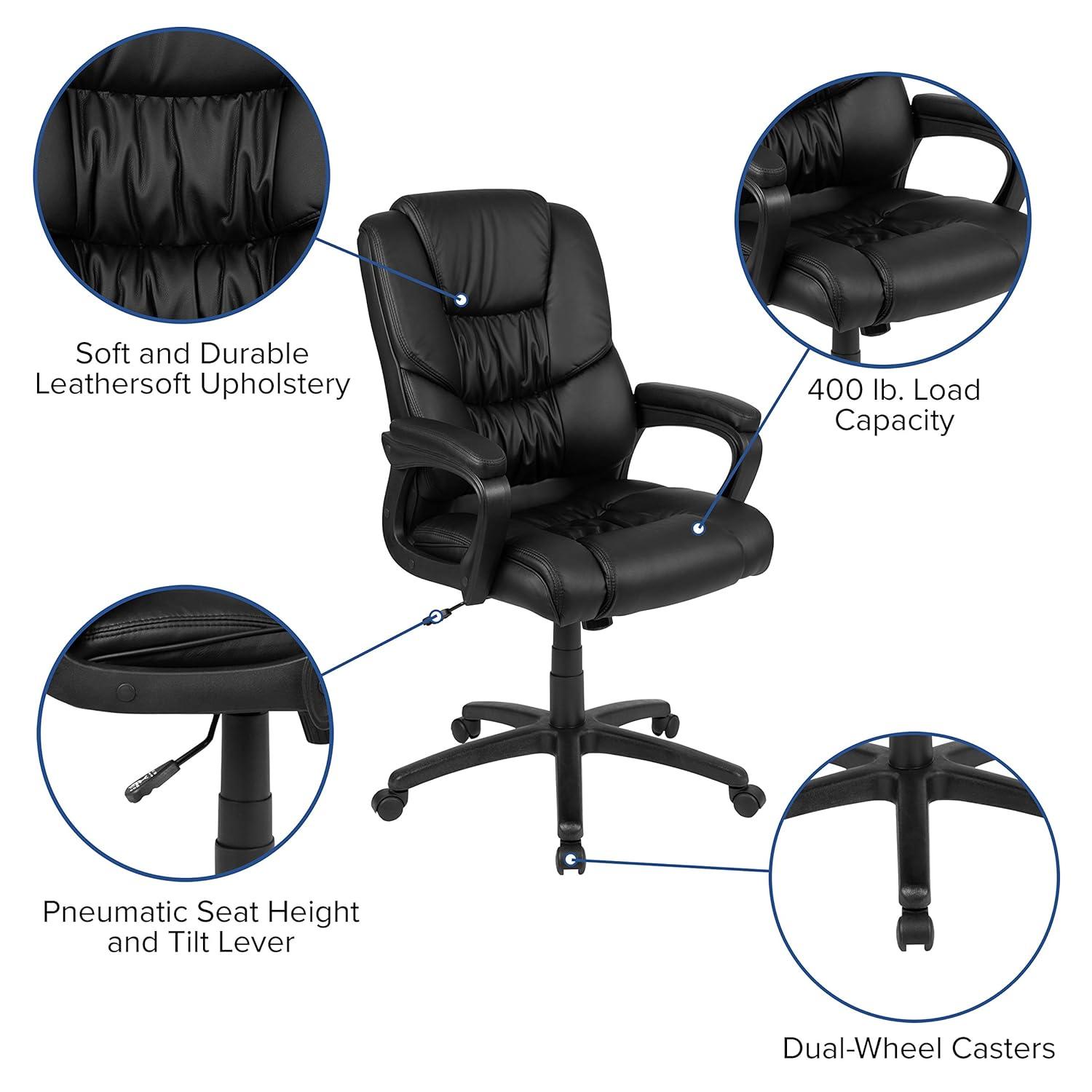 Flash Furniture Big & Tall LeatherSoft Ergonomic Office Chair with Padded Armrests