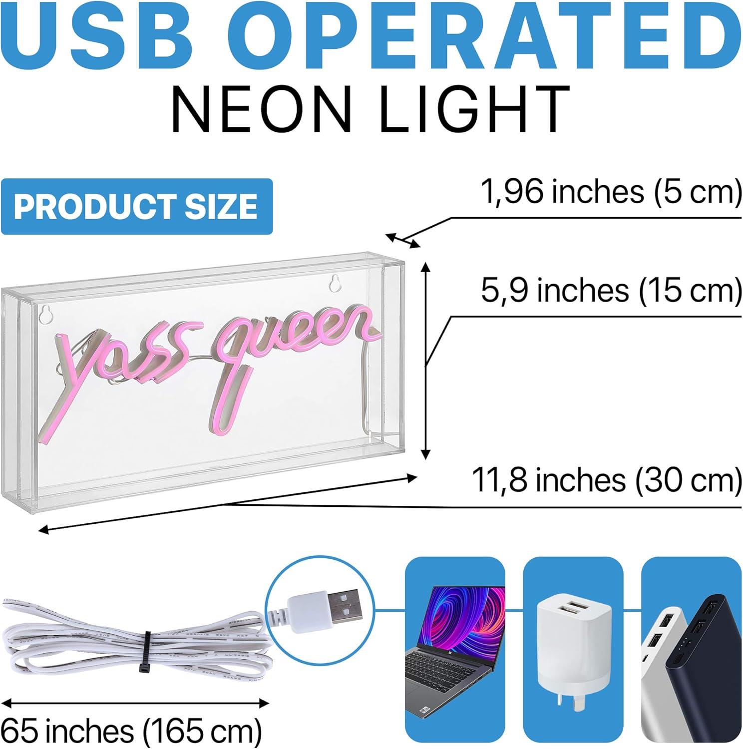 Pink Acrylic USB LED Neon Light Box for Bedroom Decor