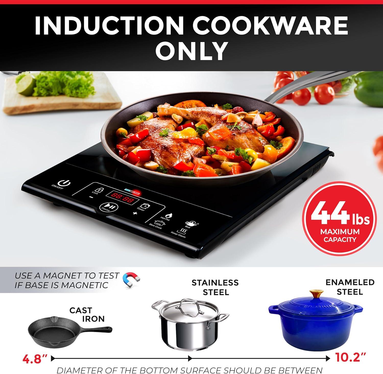 Mueller Austria RapidTherm Portable Induction Cooktop, 1800W Hot Plate Electric Stove Top Burner. 8 Temp Levels, Auto-Off & Pot Detection, LED Display, Child Lock, 4 Programs, Burners for Cooking