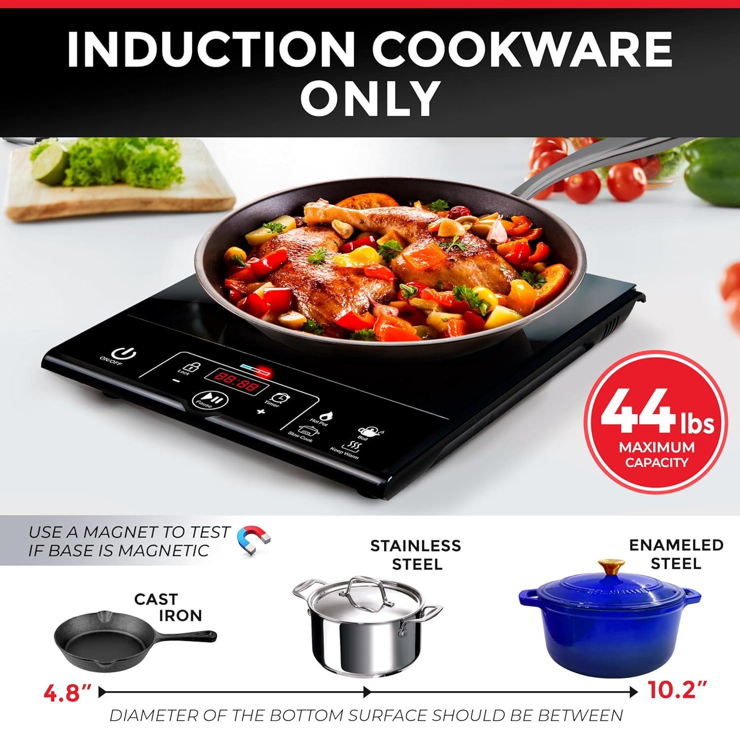 Mueller Austria RapidTherm Portable Induction Cooktop, 1800W Hot Plate Electric Stove Top Burner. 8 Temp Levels, Auto-Off & Pot Detection, LED Display, Child Lock, 4 Programs, Burners for Cooking
