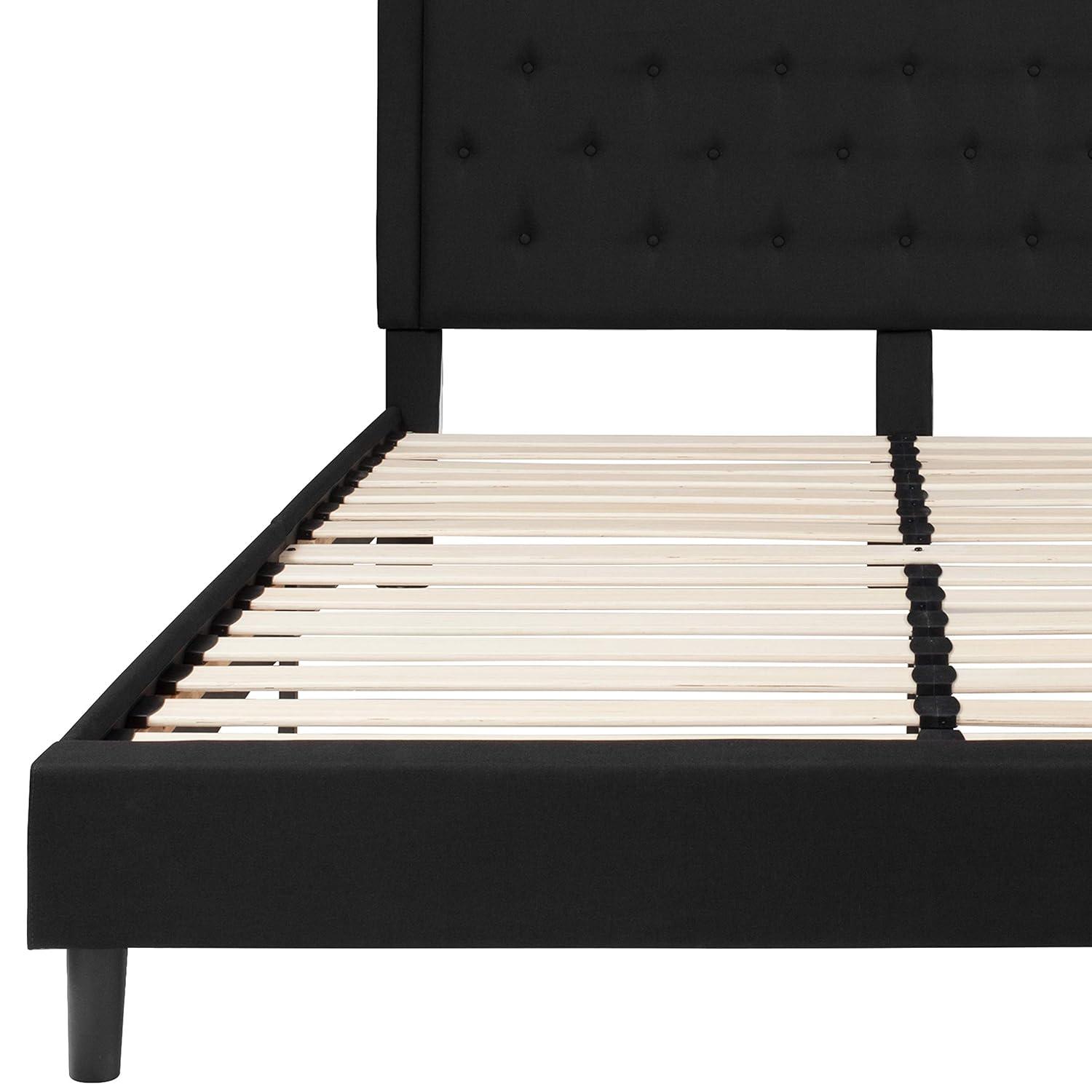 Lark Manor™ Aluino Panel Button Tufted Upholstered Platform Bed Frame - No Box Spring Required
