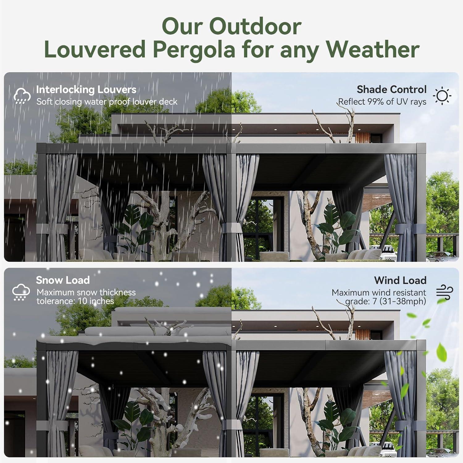 Aoxun 20' x 12' Louvered Pergola, Outdoor Aluminum Pergola with Adjustable Top for Decks, Gardens and Backyards, Gray