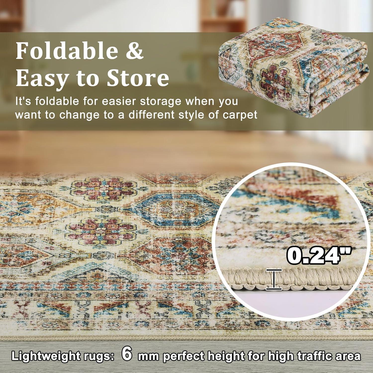 Garvee 8'x10' Large Area Rug for Living Room Vintage Rug Geometric Rug Non Slip Low Pile Indoor Bedroom Rug, Multi