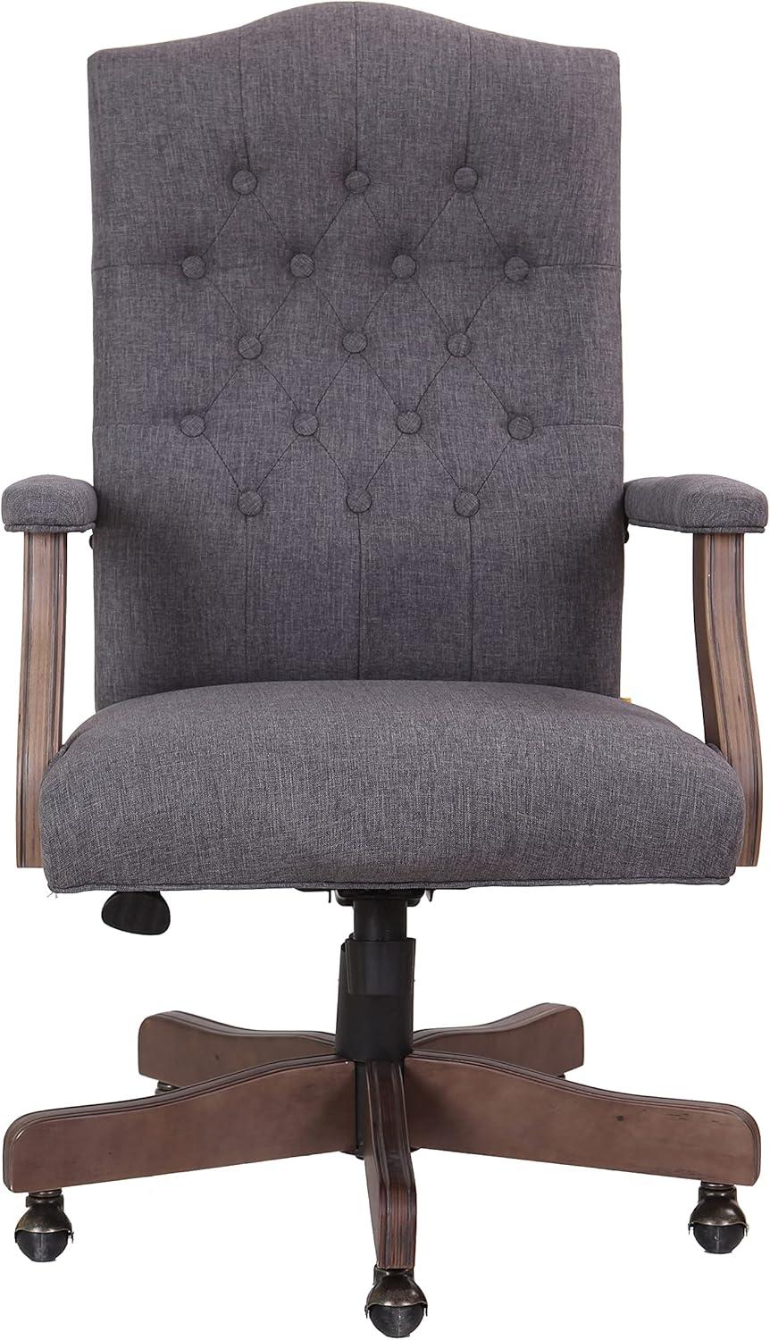 Traditional Executive Chair Slate Gray - Boss Office Products: Driftwood Base, Brass Castors, Pneumatic Lift
