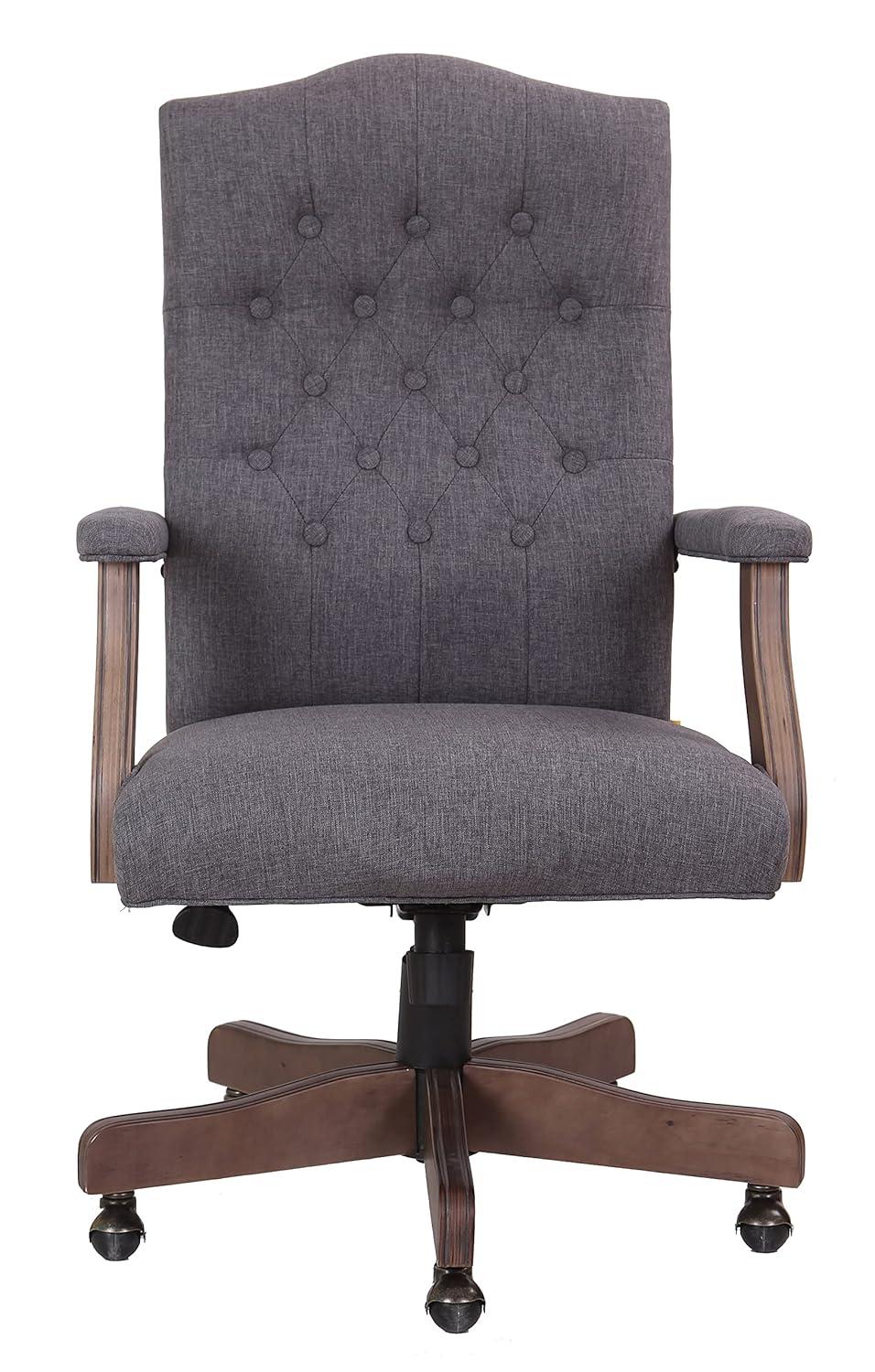 Traditional Executive Chair Slate Gray - Boss Office Products: Driftwood Base, Brass Castors, Pneumatic Lift
