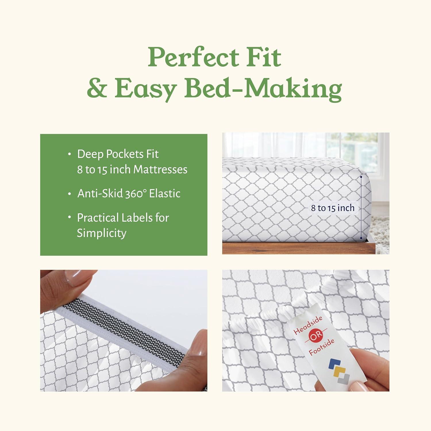 California Design Den 4-Piece Printed Full Sheets Set - 100% Organic Cotton Percale, Deep Pocket, - Quatrefoil Grey